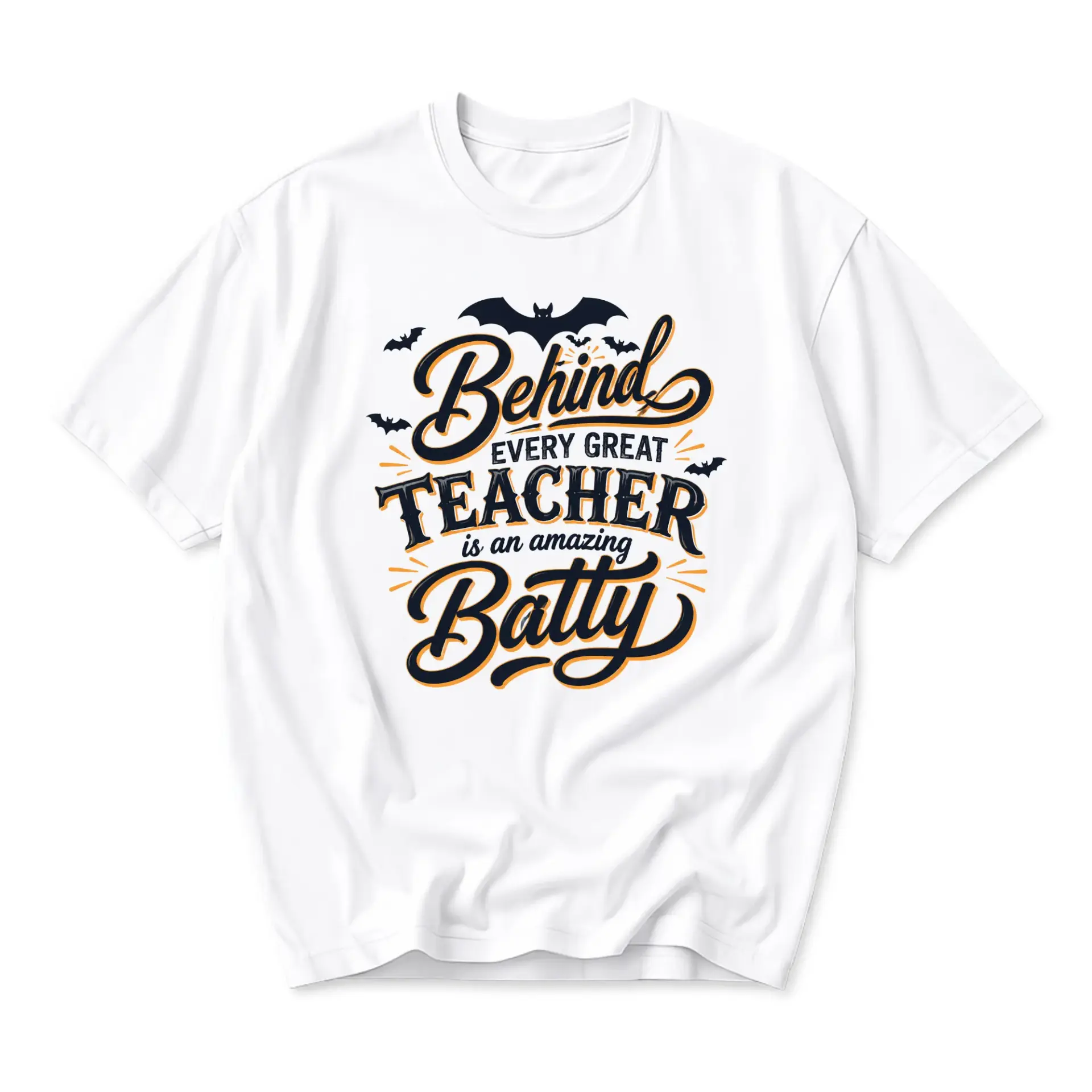 Funny Shirt Behind Every Great Teacher Is an Amazing Batty Graphic Tee Unisex Cotton Crew Neck Casual Top White