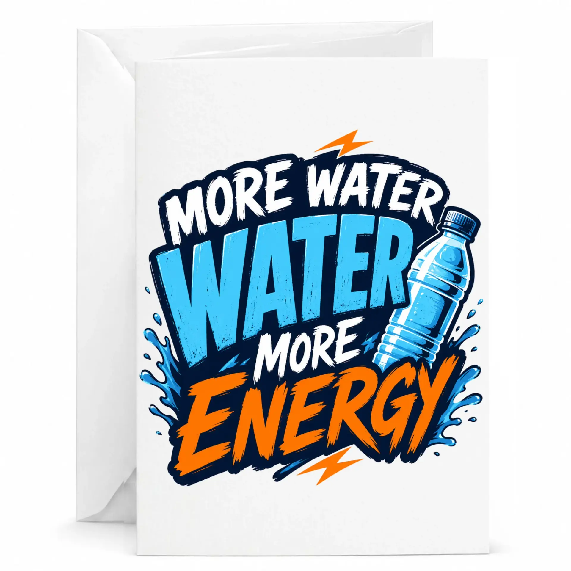 Funny Greeting Card More Water Energy Design Hydration Motivation Stationary for Friends and Colleagues