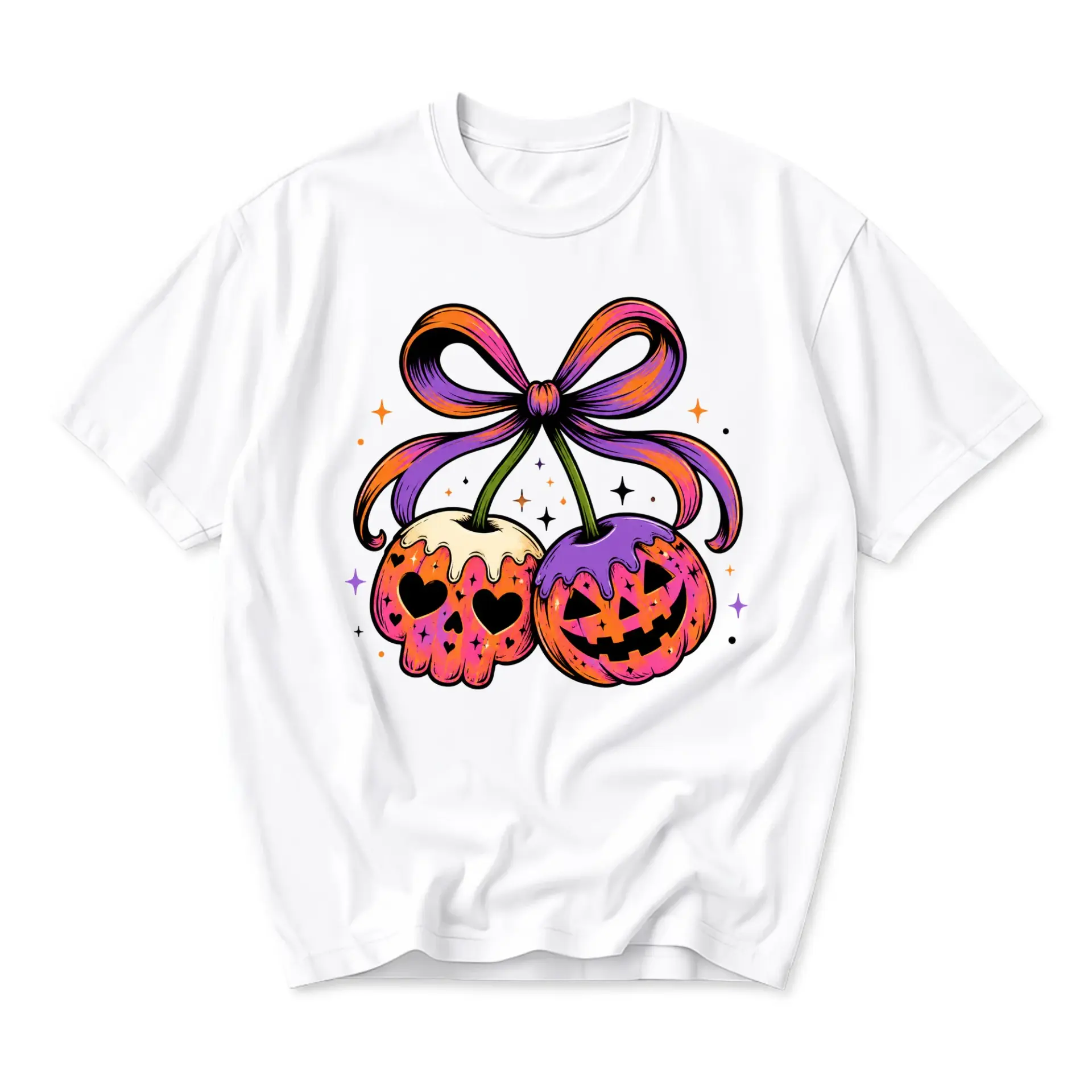 Graphic Tee Unisex Crew Neck T-Shirt Featuring Spooky Seasonal Fruit Art Illustration for Casual Fall Everyday Wear