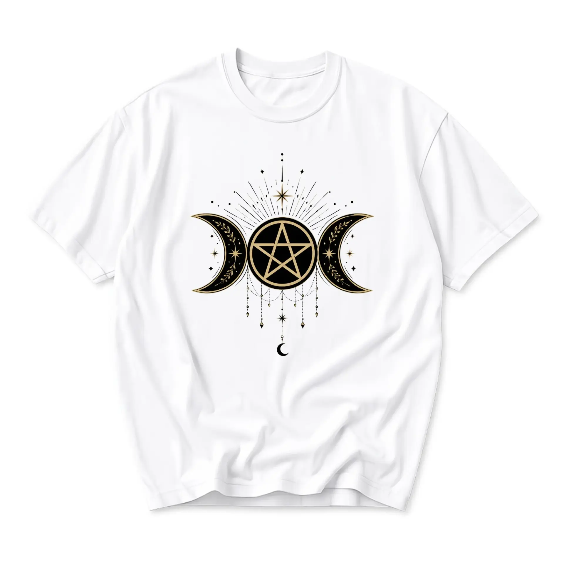 Graphic Tee Celestial Pentagram Moon Phase Print Unisex Crew Neck Casual Everyday Short Sleeve Cotton T-Shirt Top