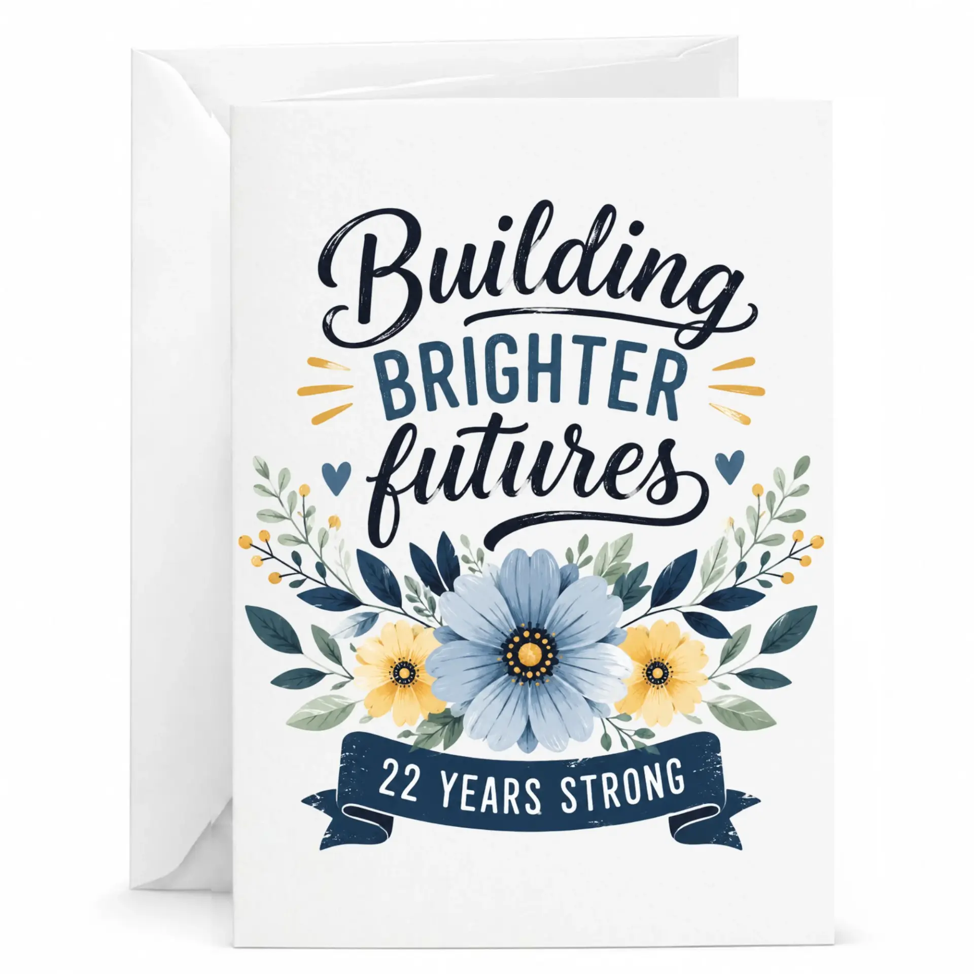 Greeting Card for 22nd Anniversary Milestone or Work Anniversary Featuring Floral Illustration and Script Design
