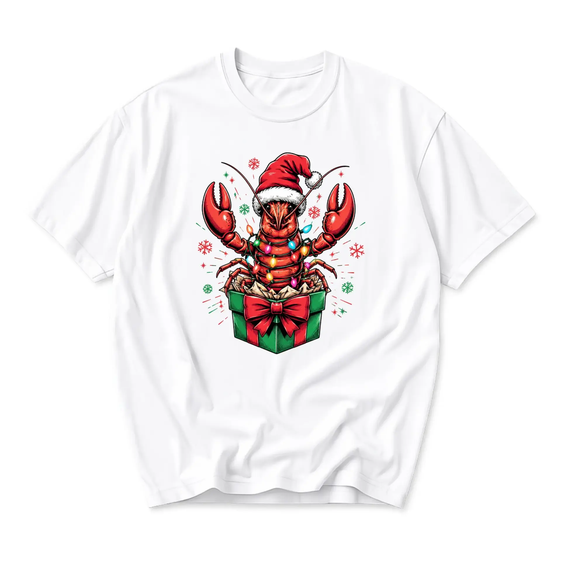 Graphic Tee Unisex Crew Neck T-Shirt Featuring a Festive Lobster Wearing a