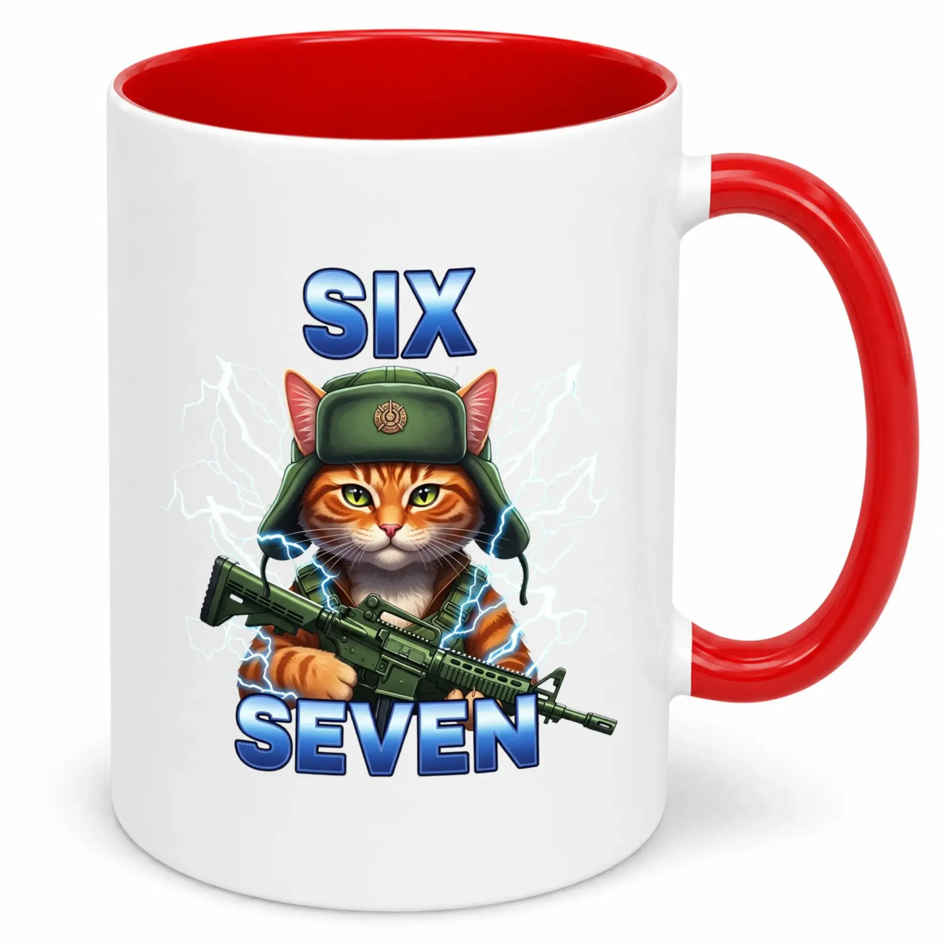 Funny Cat Soldier Ceramic Coffee Mug with Rifle Design, Unique Animal Themed Novelty Beverage Cup, Dishwasher Microwave Safe Home Office Drinkware