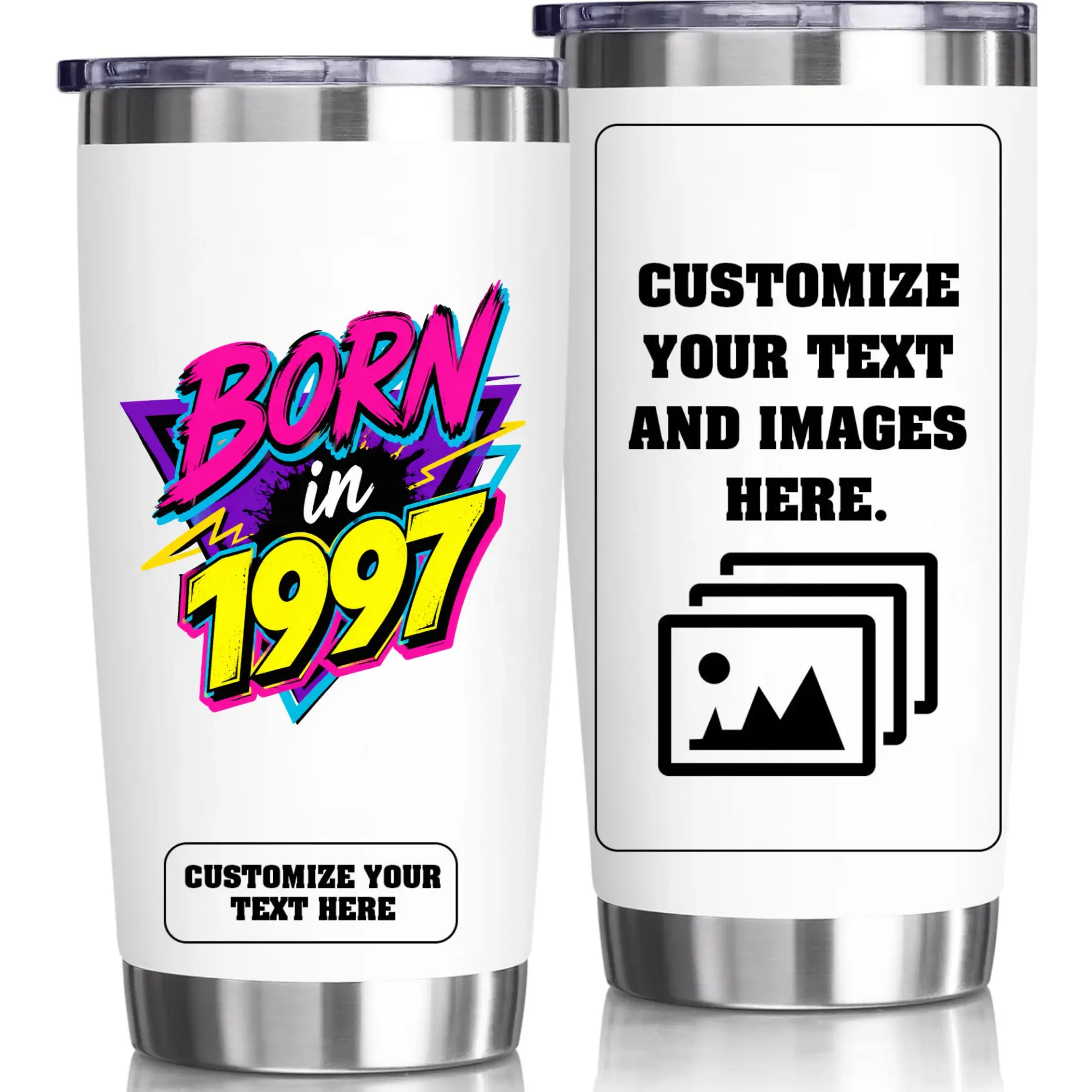 Stainless Steel Tumbler 20oz Retro Born in 1997 Gift Insulated Travel Mug for Hot and Cold Beverage Coffee Enthusiast