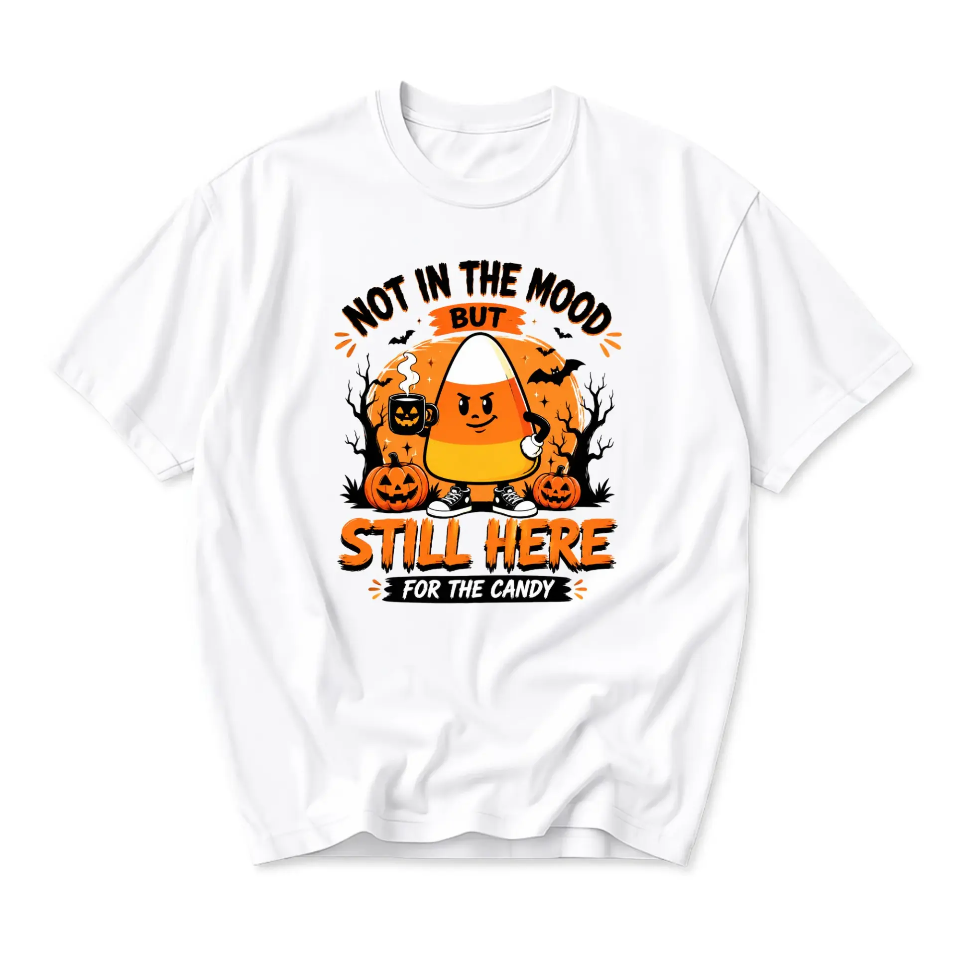 Funny Shirt Not in the Mood Still Here for the Candy Graphic Tee Unisex Seasonal Autumn Holiday Cotton Crew Neck Top