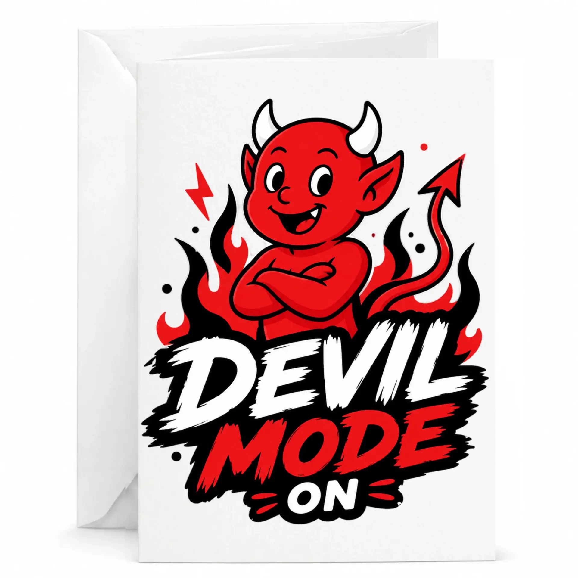 Funny Devil on Greeting Card Cute Cartoon Illustration for Friends Red and Black Graphic Design