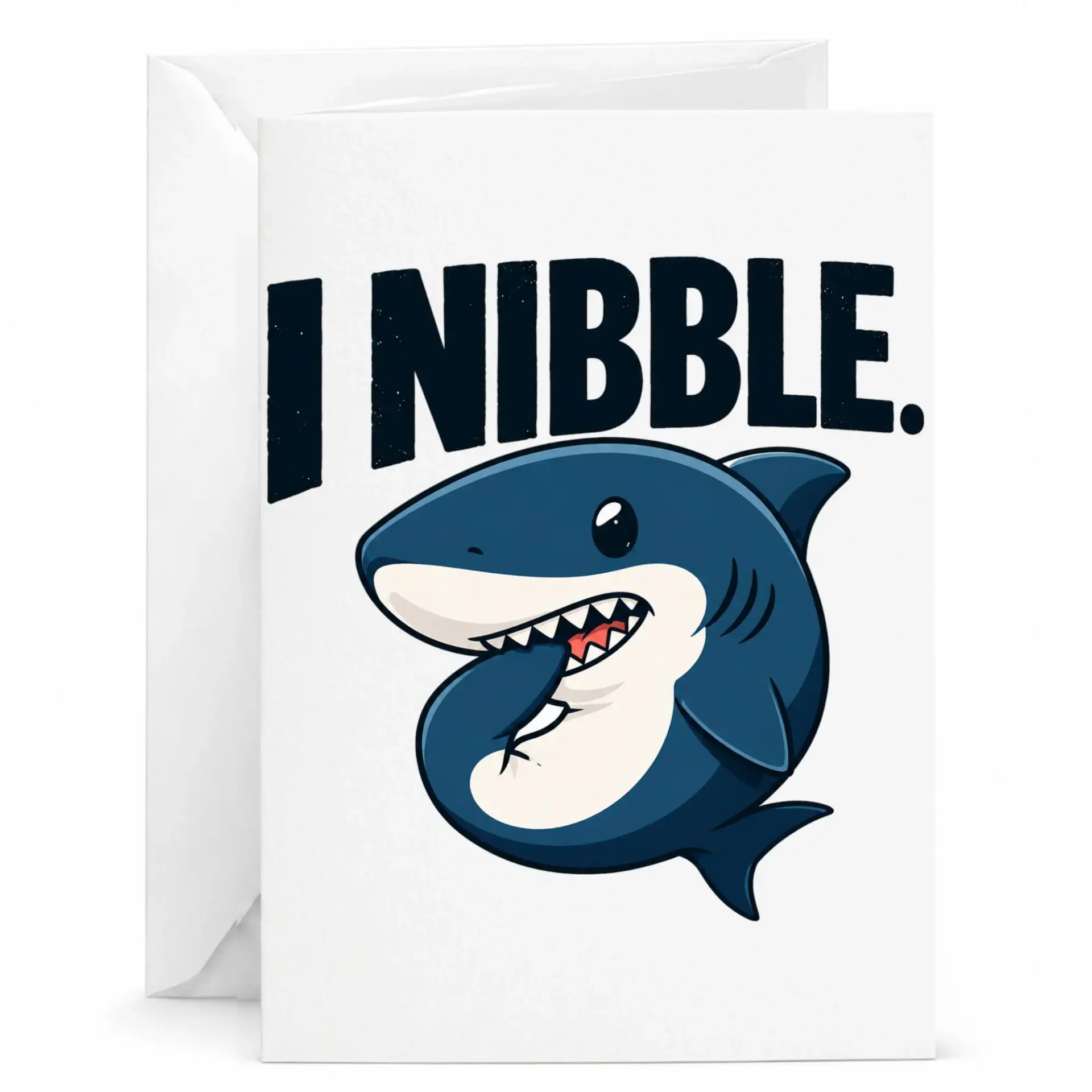 Funny Shark Greeting Card I Nibble Pun for Any Occasion Premium Heavyweight Stationery with Matching White Envelope
