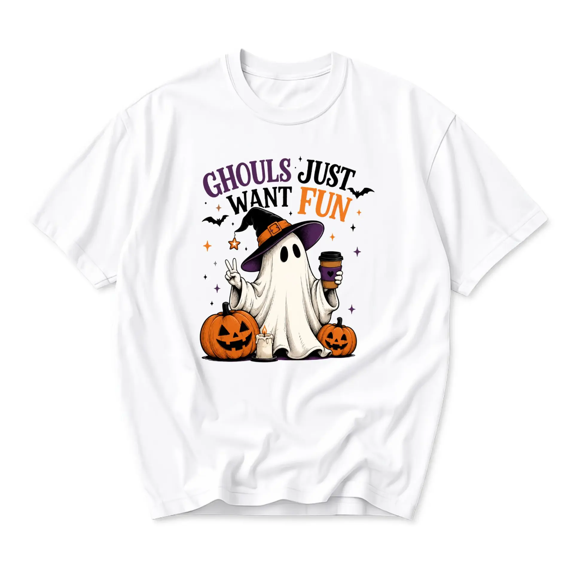 Funny Shirt Ghouls Just Want Fun Ghost Halloween Graphic Tee Unisex Soft Cotton Crew Neck Casual Holiday Top