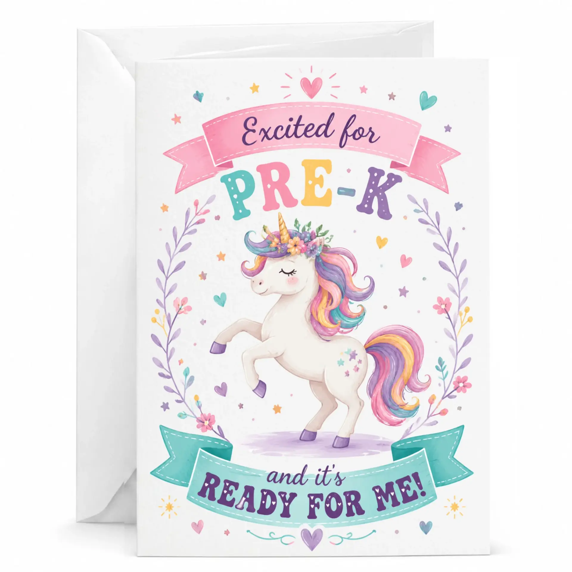 Greeting Card Excited for Pre-K Design Featuring Colorful Artwork Printed on Heavyweight Cardstock