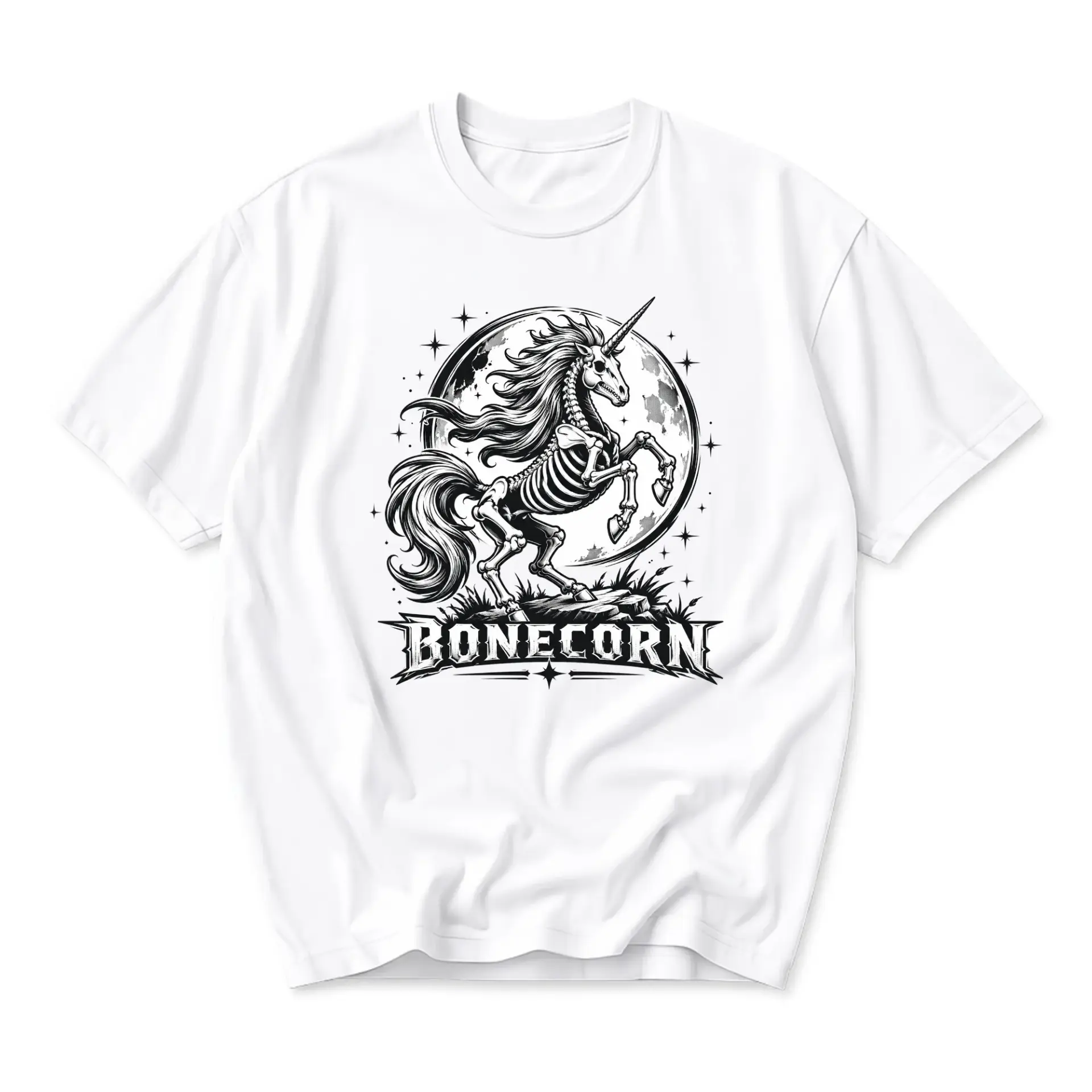 Graphic Tee Bonecorn Skeleton Unicorn Design Unisex Crew Neck Short Sleeve Cotton Blend Casual Everyday Shirt