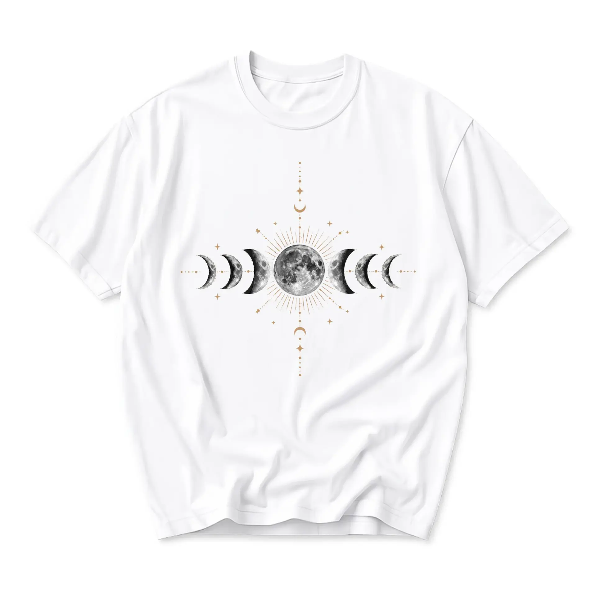 Graphic Tee Unisex Moon Phases Celestial Shirt Aesthetic Space Themed Casual Cotton Crew Neck Short Sleeve Top White