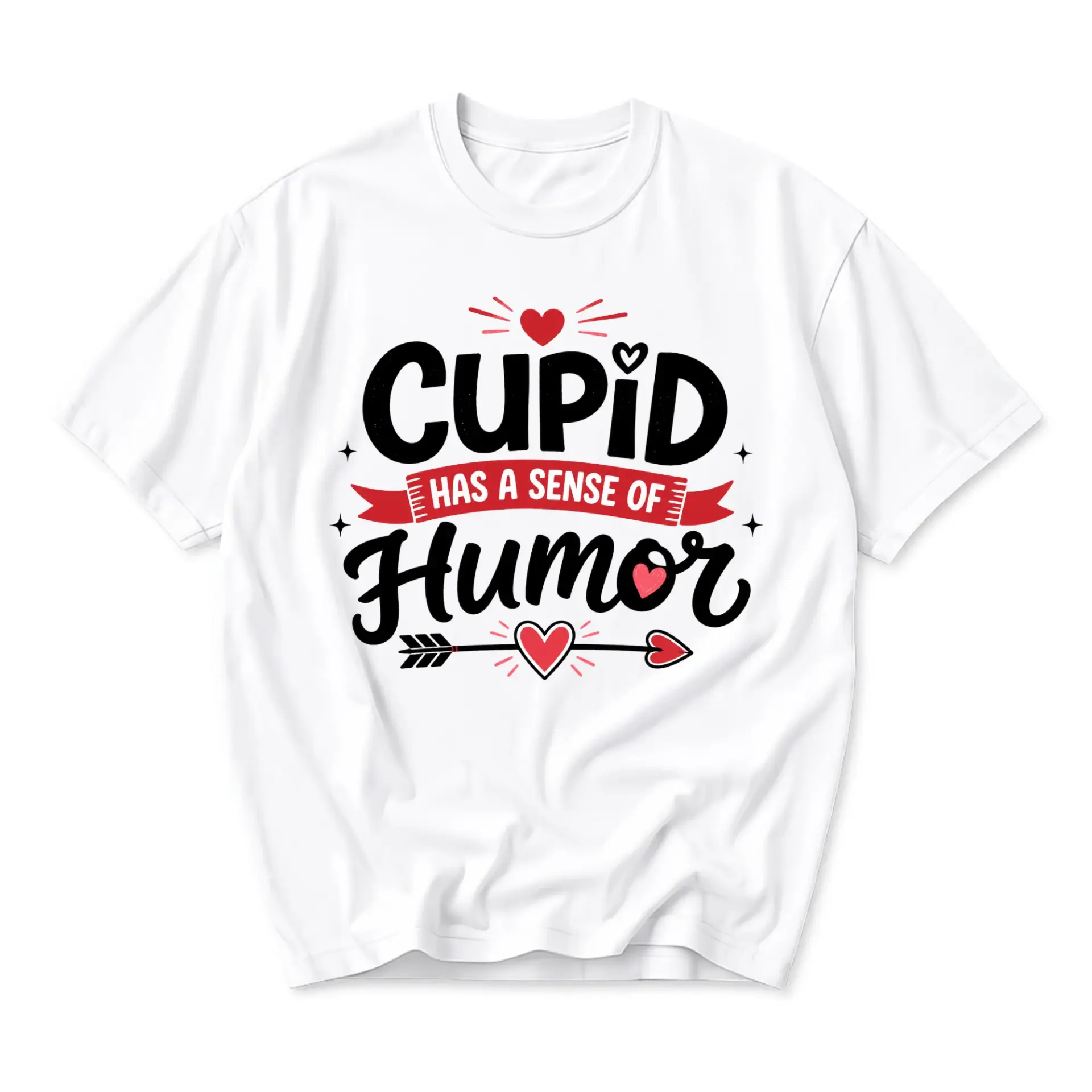 Funny Shirt Cupid Has a Sense of Humor Graphic Tee Unisex Casual Short Sleeve Crew Neck Cotton Blend Top