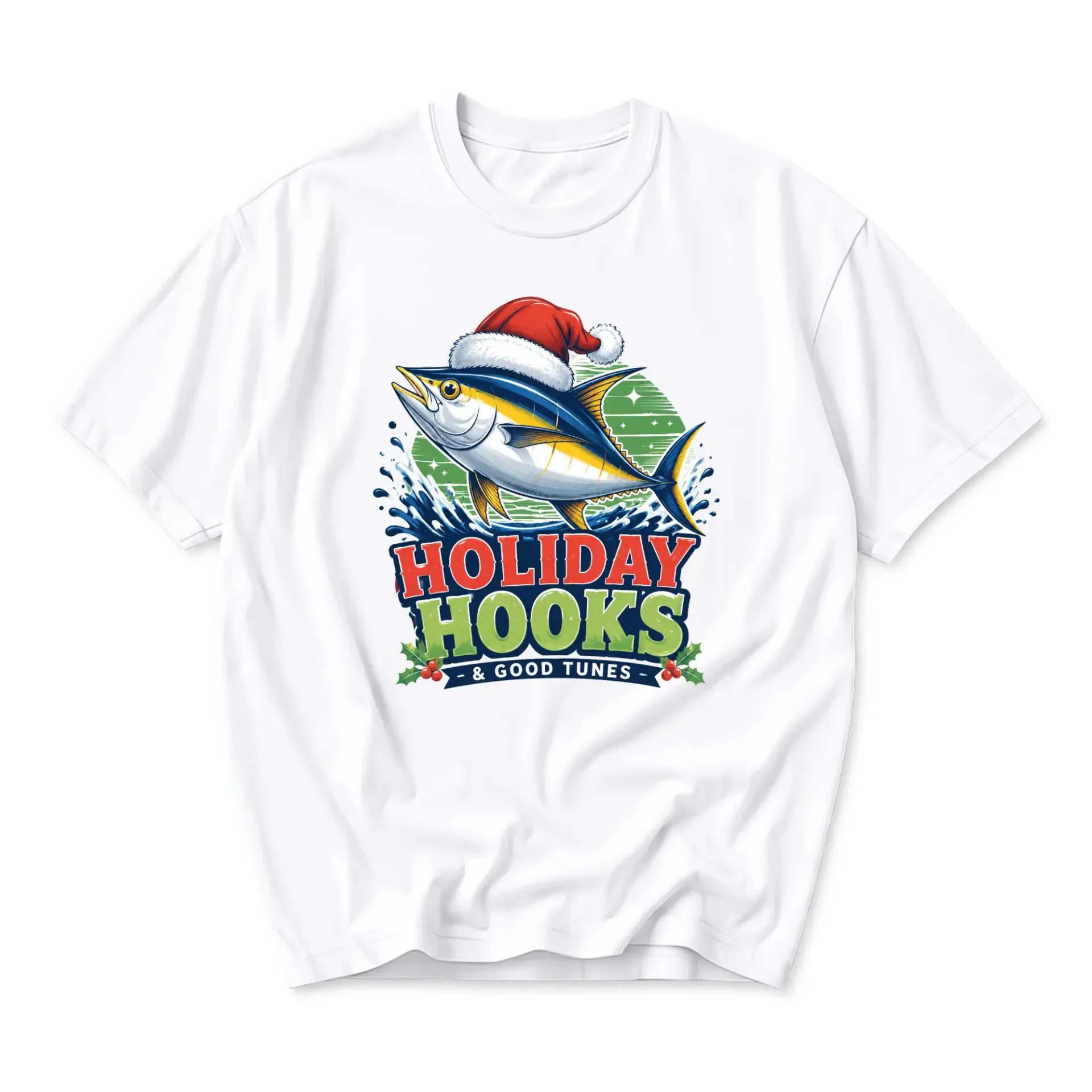 Graphic Tee Holiday Hooks and Good Tunes Fishing Lover Shirt Seasonal