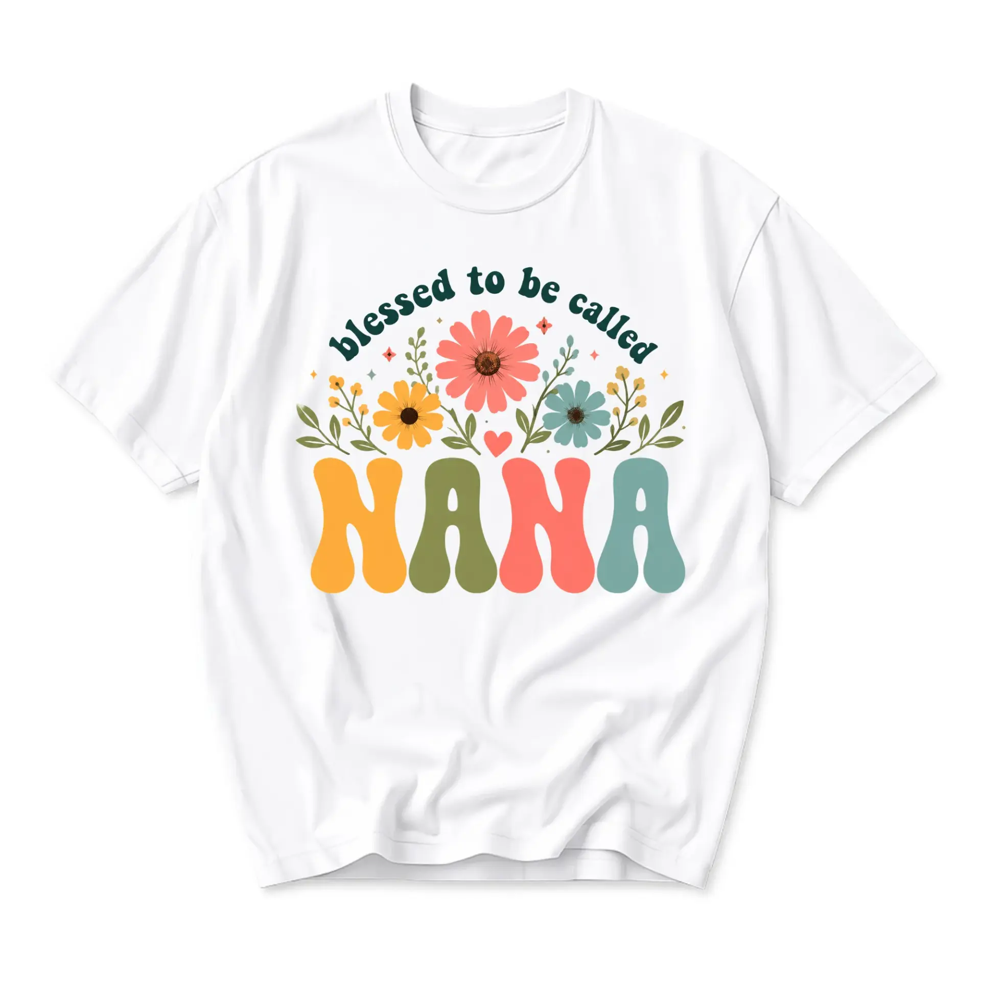 Graphic Tee Blessed to Be Called Nana Floral Print Unisex Casual Crew Neck