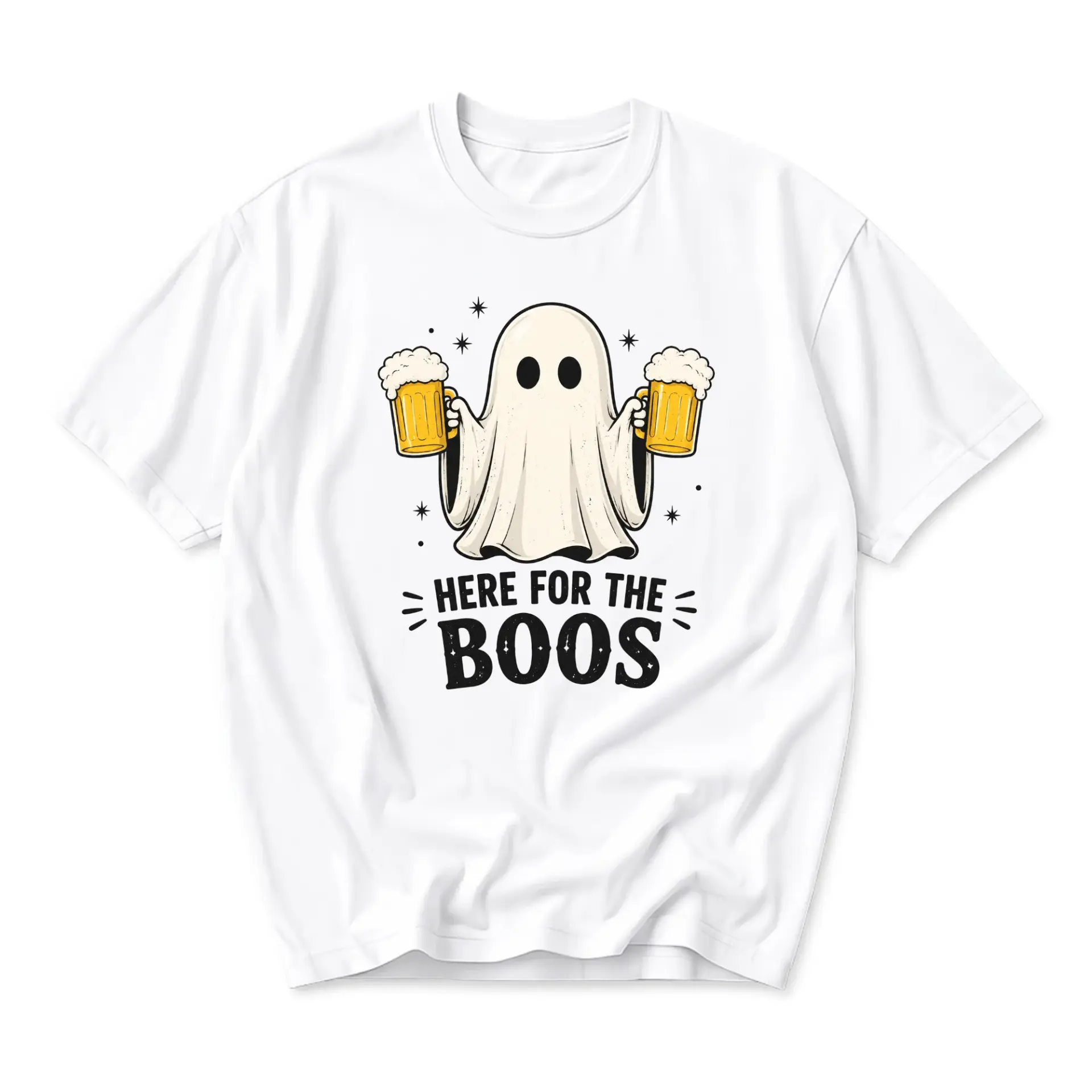Funny Shirt Here for the Boos Ghost Beer Graphic Tee Unisex Crew Neck Short Sleeve Casual Cotton Blend Apparel