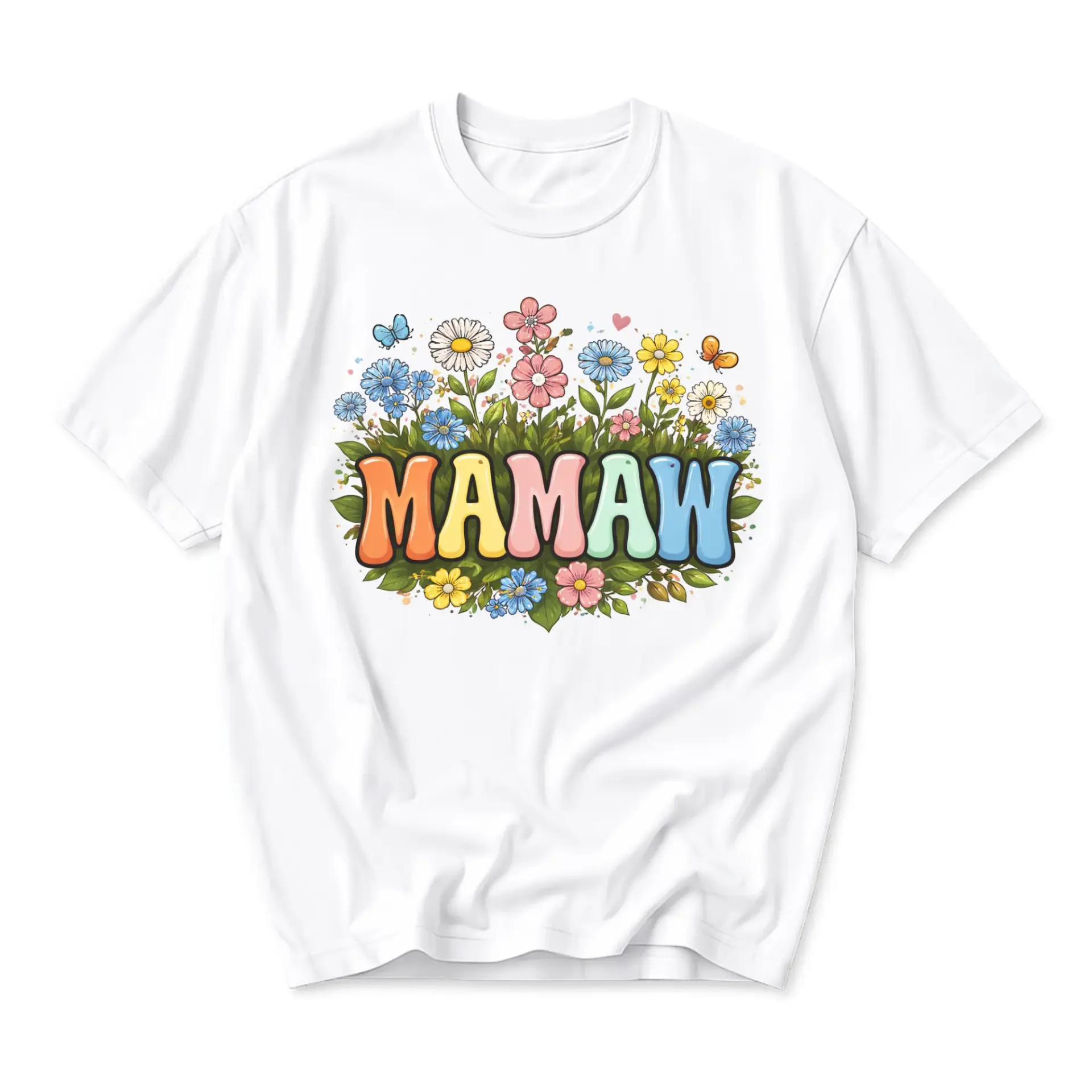 Graphic Tee Mamaw Floral Print Unisex Crew Neck Casual Shirt Comfortable Cotton Blend Everyday Apparel for Women