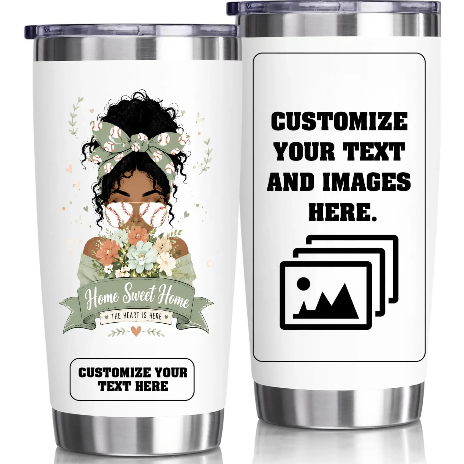 Stainless Steel Tumbler 20oz Insulated Cup Custom Photo Design Travel Mug for Hot and Cold Beverage Coffee Tea
