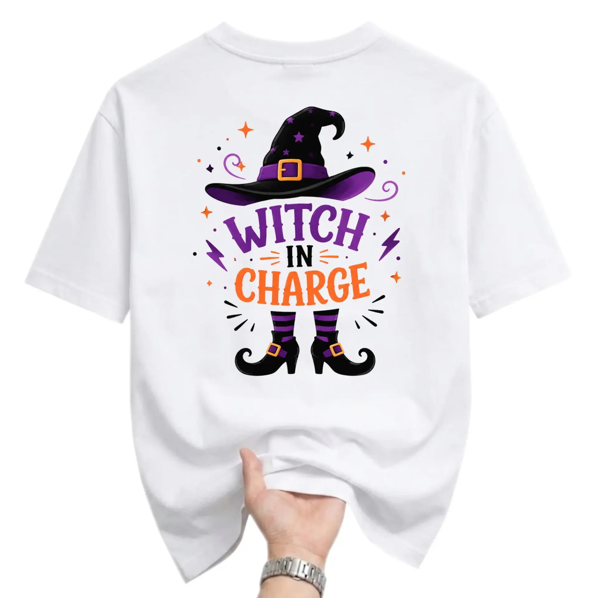 Funny Shirt Witch in Charge Graphic Tee Unisex Casual Apparel Halloween Style Comfortable Cotton Crew Neck Top