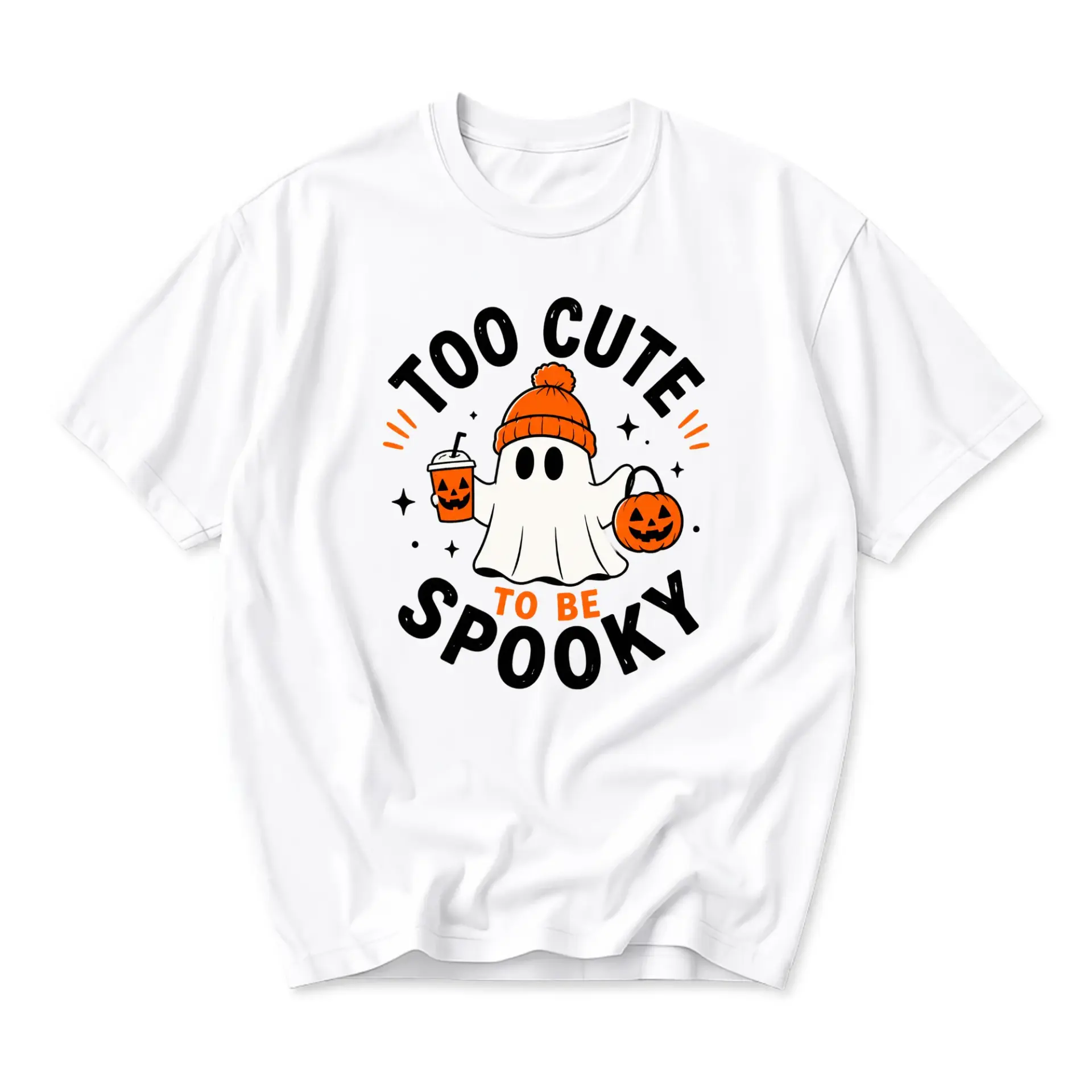 Graphic Tee Too Cute to Be Spooky Ghost Halloween Shirt Unisex Casual Crew Neck Soft Cotton Blend Everyday Apparel