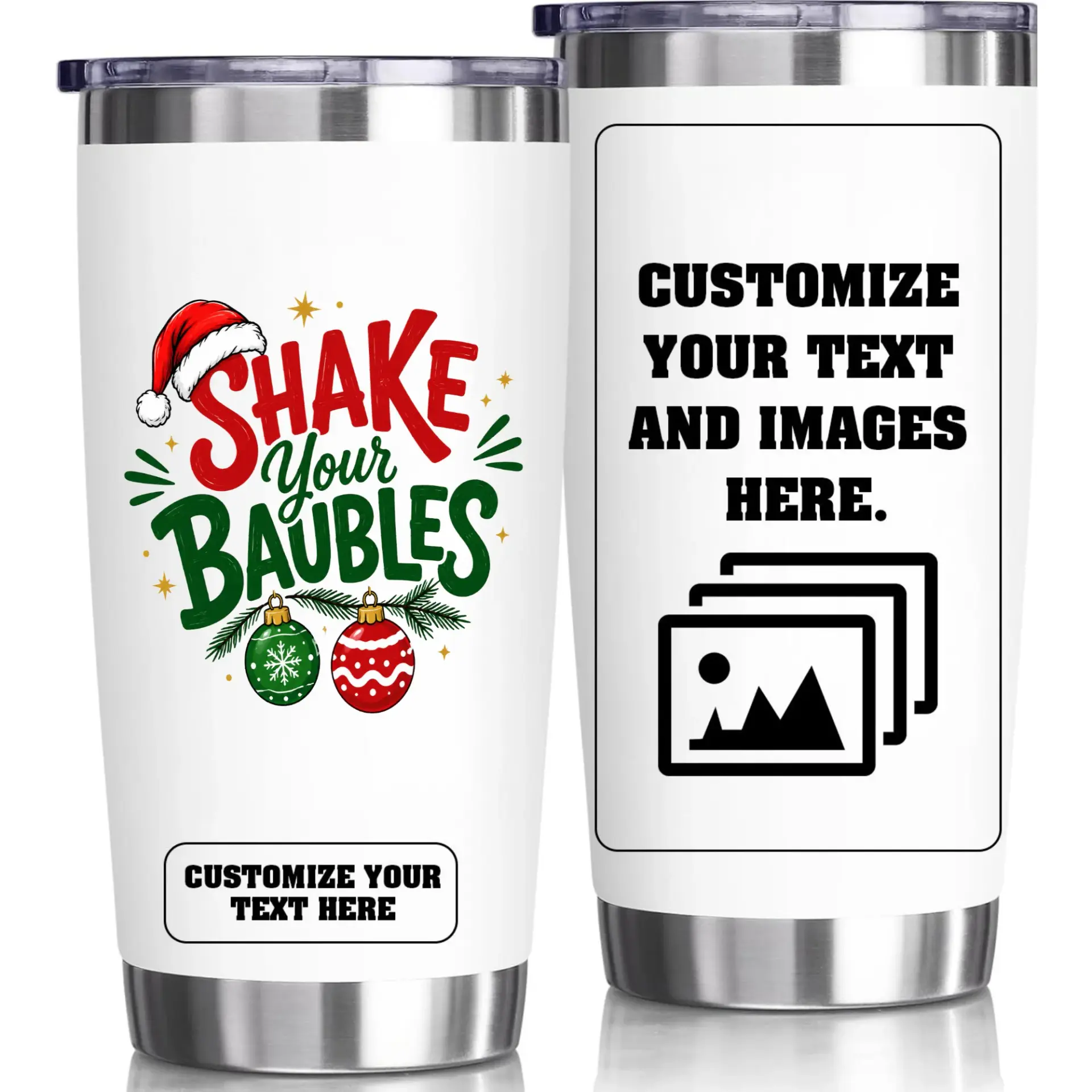 Stainless Steel Tumbler 20oz Holiday Festive Beverage Cup Custom Graphic Insulated Mug for Hot and Cold Drinks