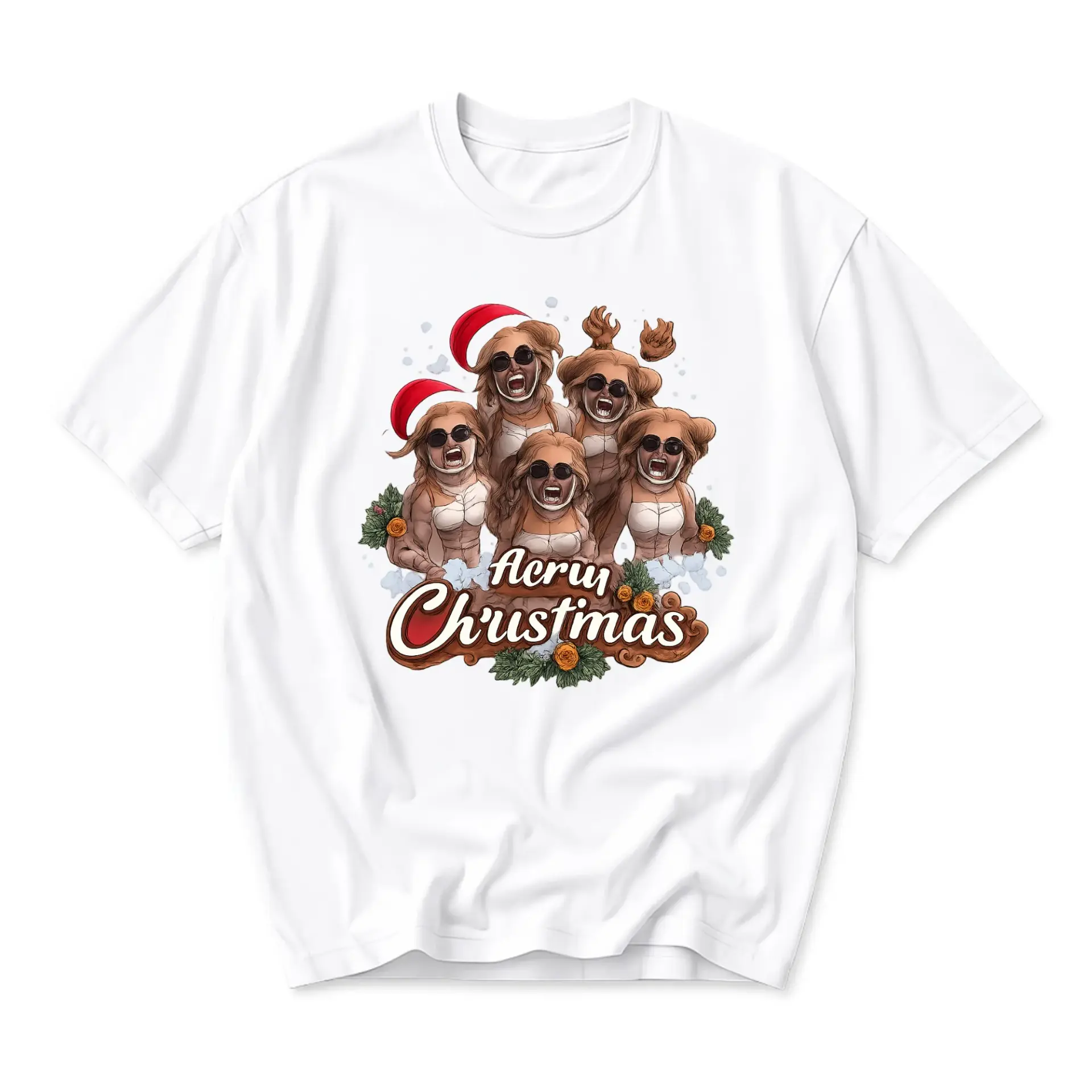 Funny Shirt Merry Christmas Graphic Tee with Holiday Themed Characters