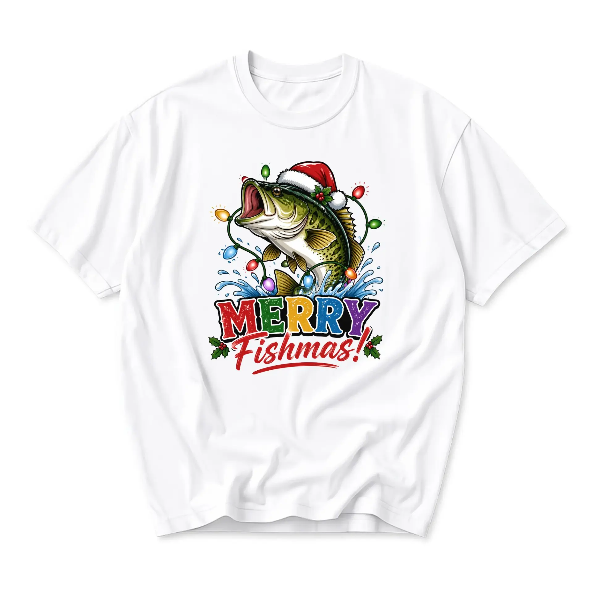 Funny Shirt Merry Fishmas Fishing Holiday Graphic Tee Unisex Casual Apparel