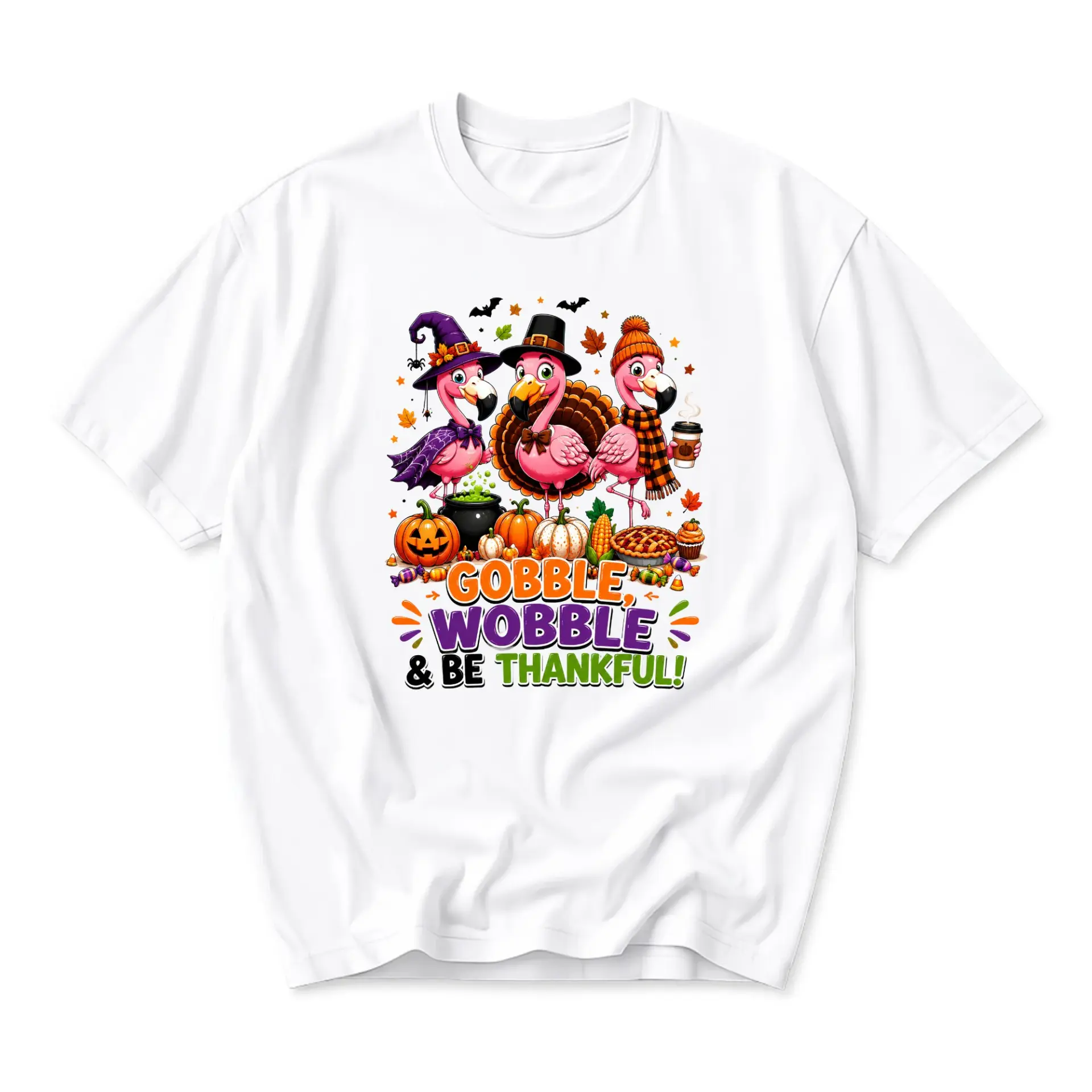 Funny Shirt Gobble Wobble and Be Thankful Graphic Tee Unisex Casual Holiday Crew Neck Apparel for Autumn Celebrations