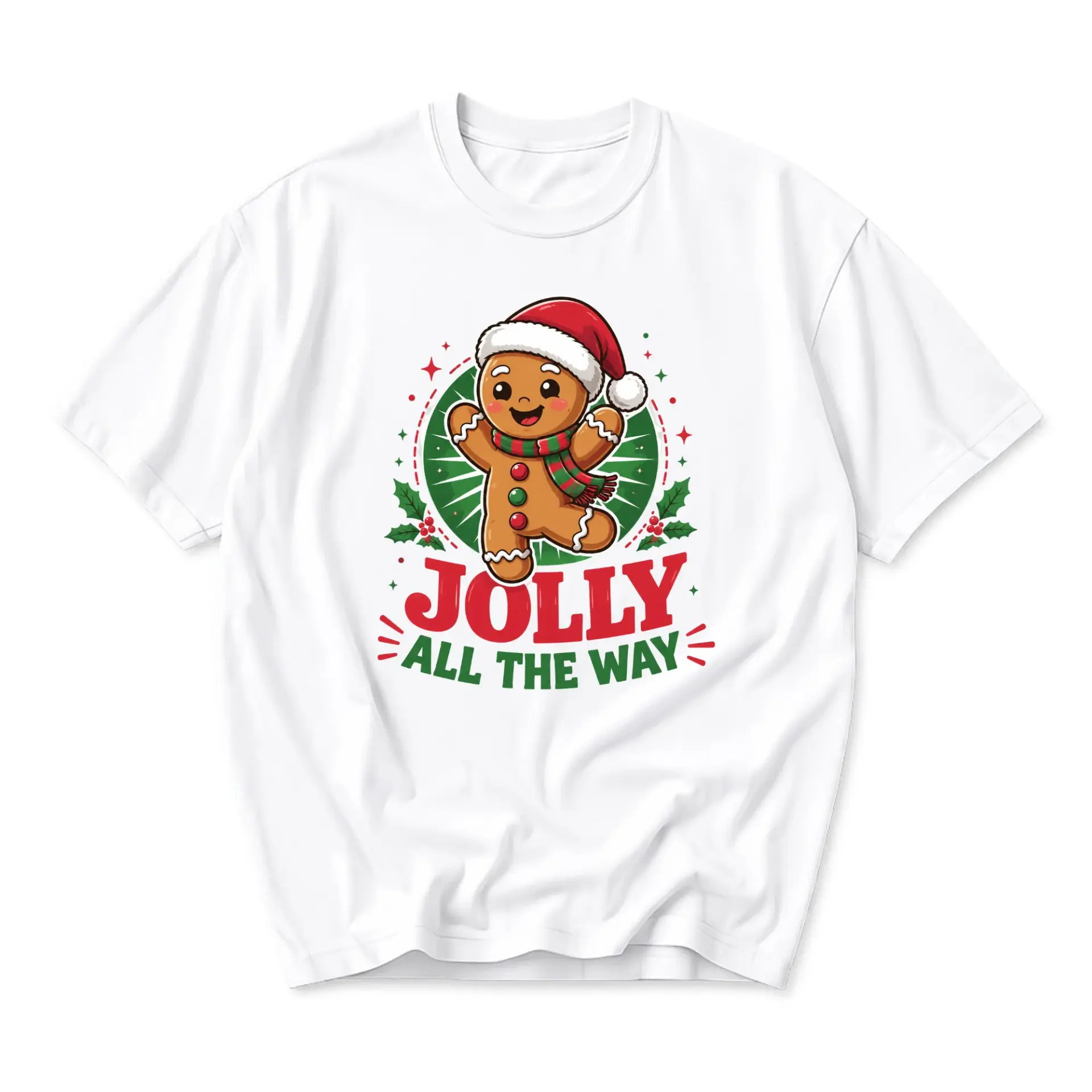 Graphic Tee Jolly All the Way Gingerbread Man Christmas Holiday Unisex Crew