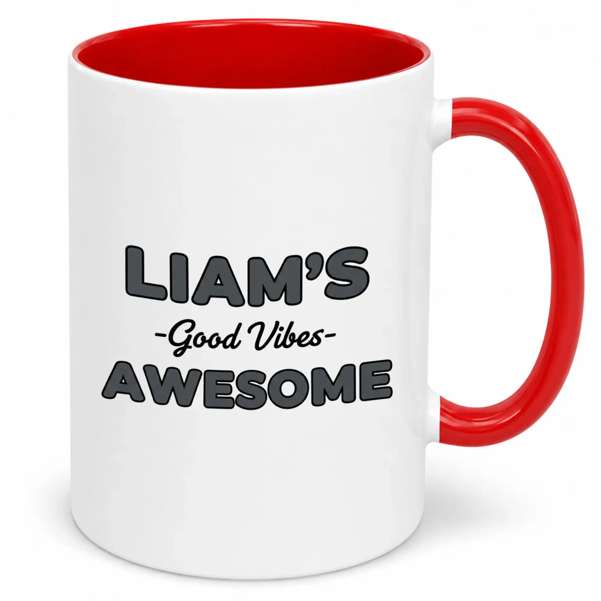 Funny Ceramic Coffee Mug, Liam's Good Vibes Awesome Design Personalized Drinkware, Inspirational Cup for Home and Office Use