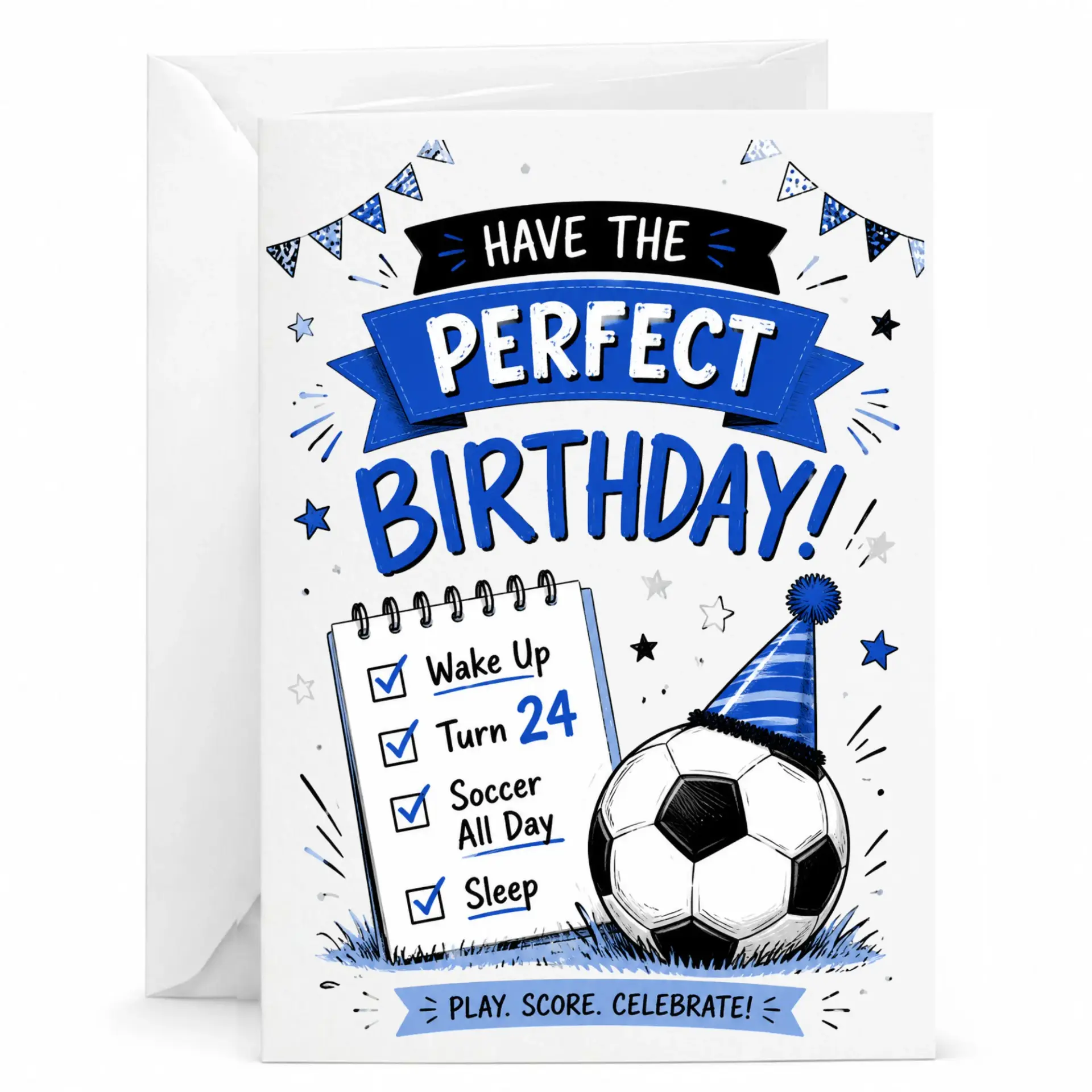 Birthday Card for Twenty Fourth Birthday Soccer Ball Theme Greeting Card for Sports Fans with Blue Party Design