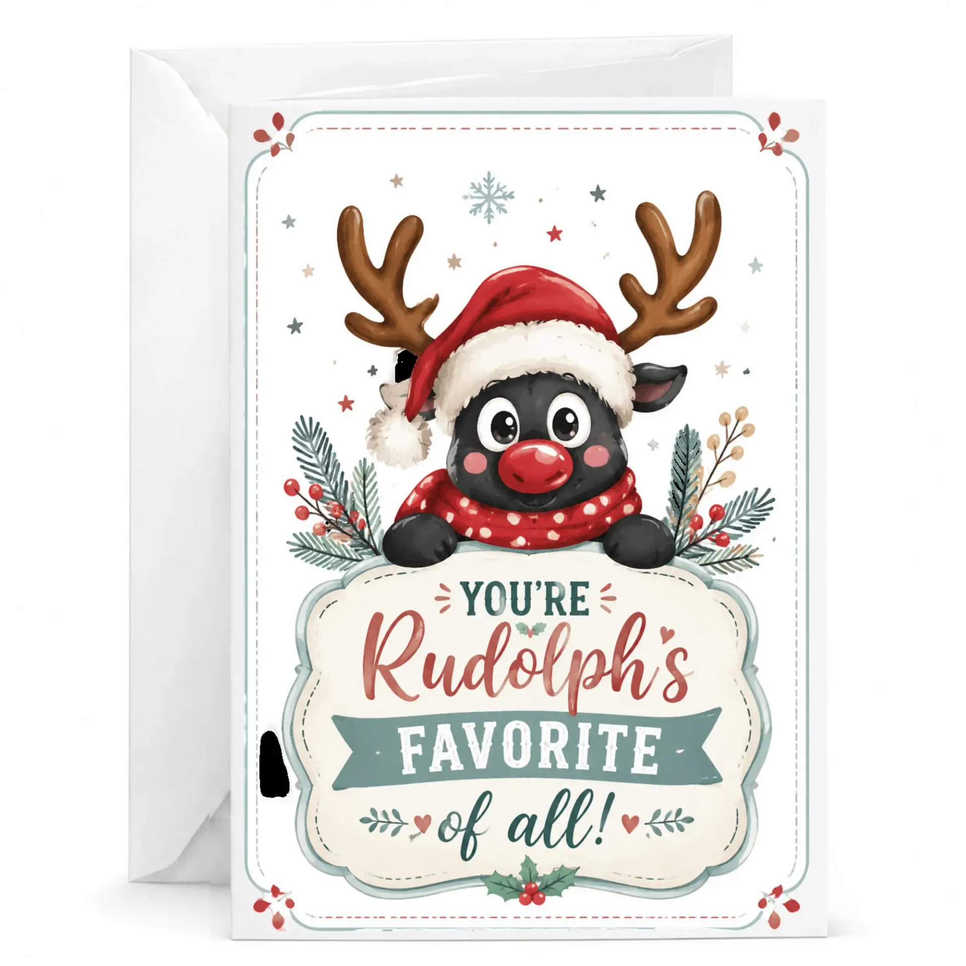 Funny Christmas Greeting Card with Cute Reindeer Illustration, Festive Holiday Holiday Message for Loved Ones