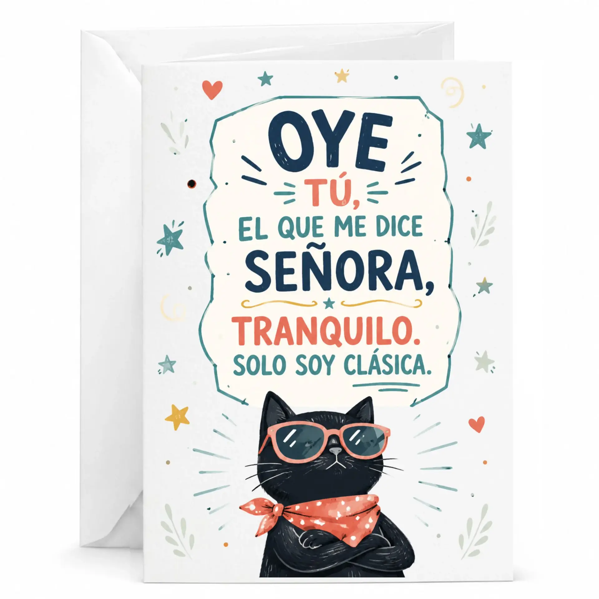 Funny Cat Greeting Card Oye Me Dice Senora Design for Birthday Anniversary and Encouragement