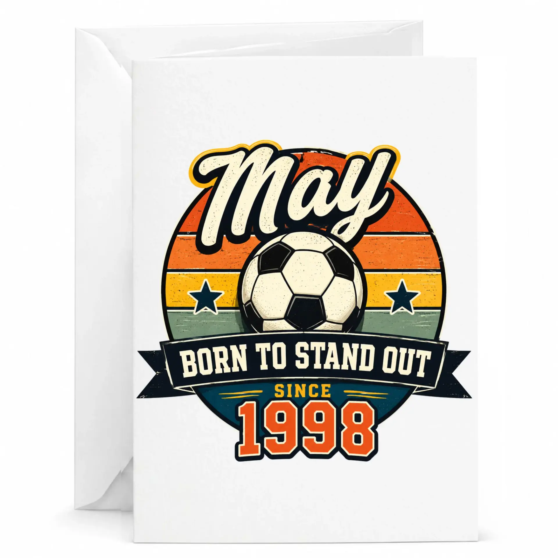 Birthday Card Soccer Theme Born to Stand Out Since 1998 Vintage Retro Style Illustration Greeting Card 5x7 Inches