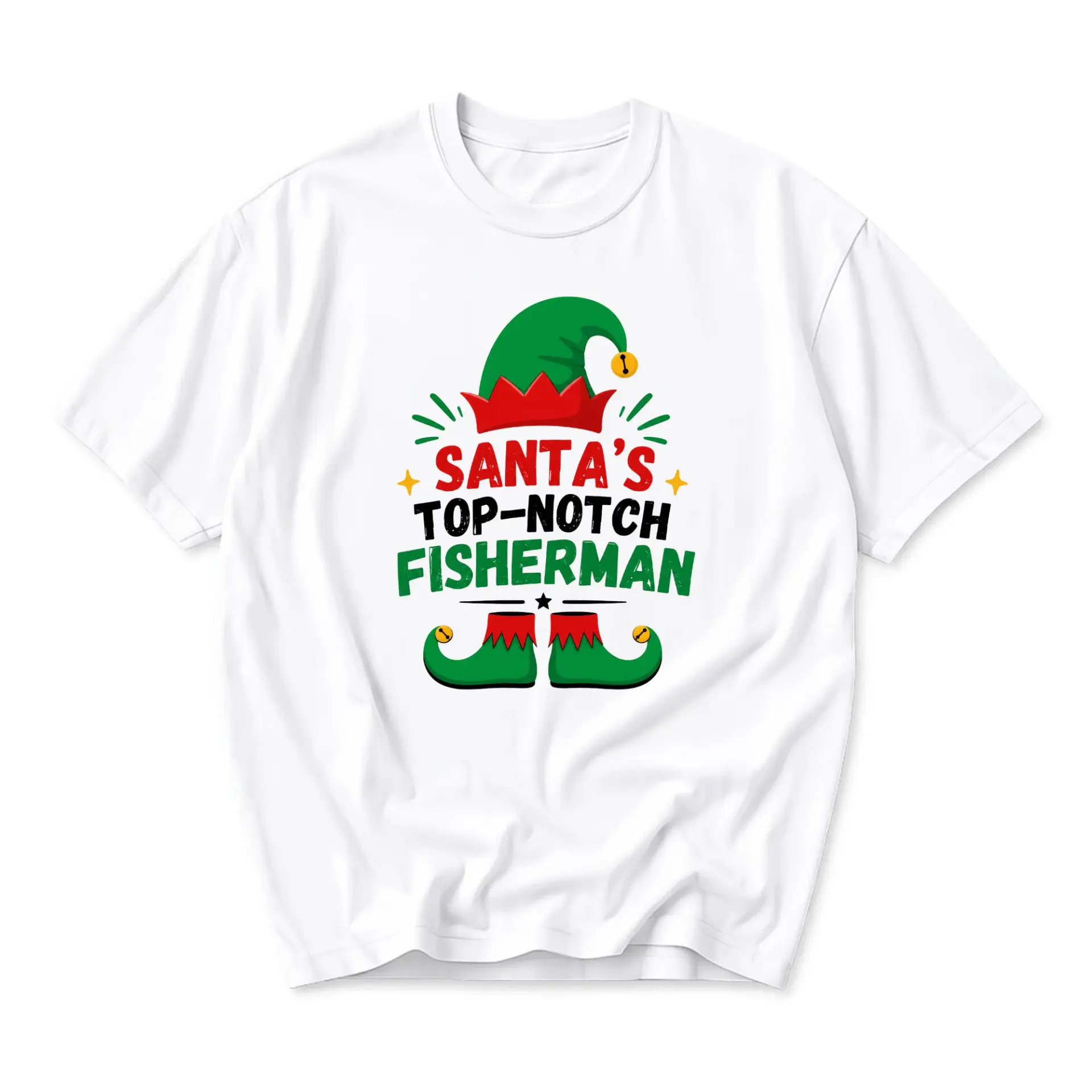 Funny Shirt Santa's Top-Notch Fisherman Graphic Tee Holiday Humor Unisex Casual Cotton Blend Crew-Neck