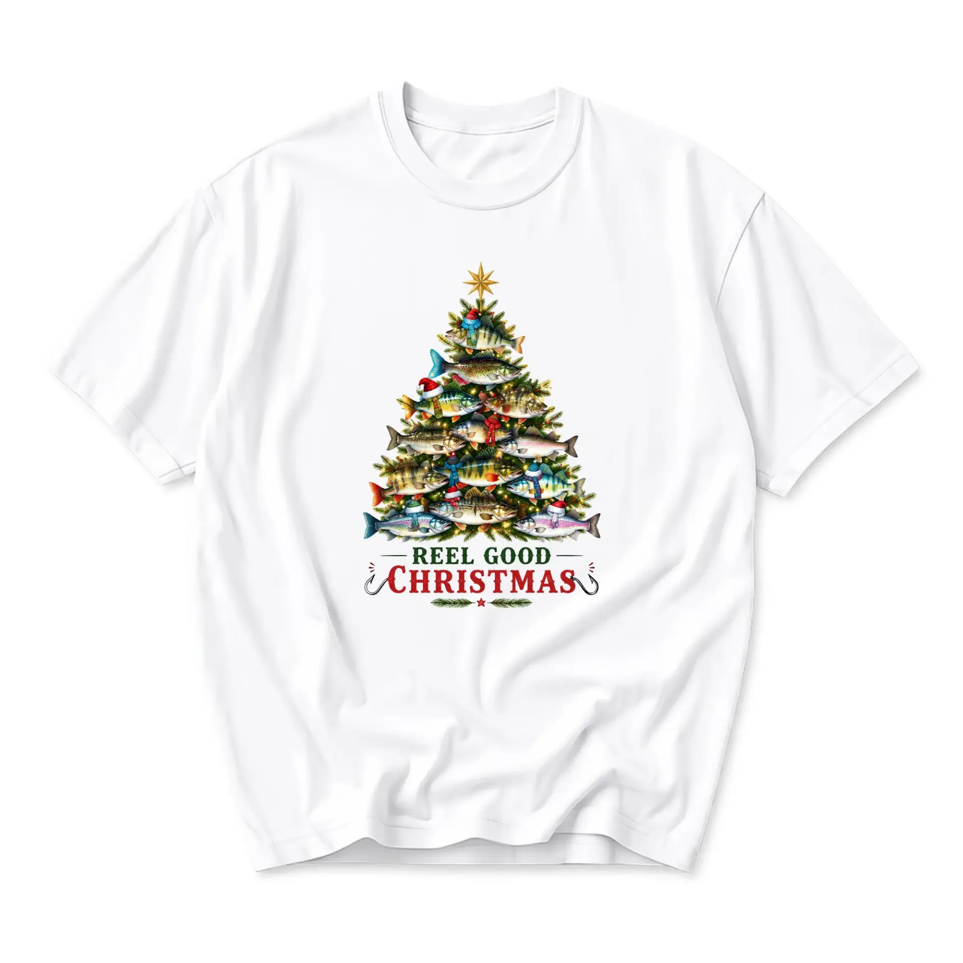 Funny Shirt Reel Good Christmas Graphic Tee Unisex Holiday Fishing Print Comfortable Crew Neck Casual Short Sleeve Top