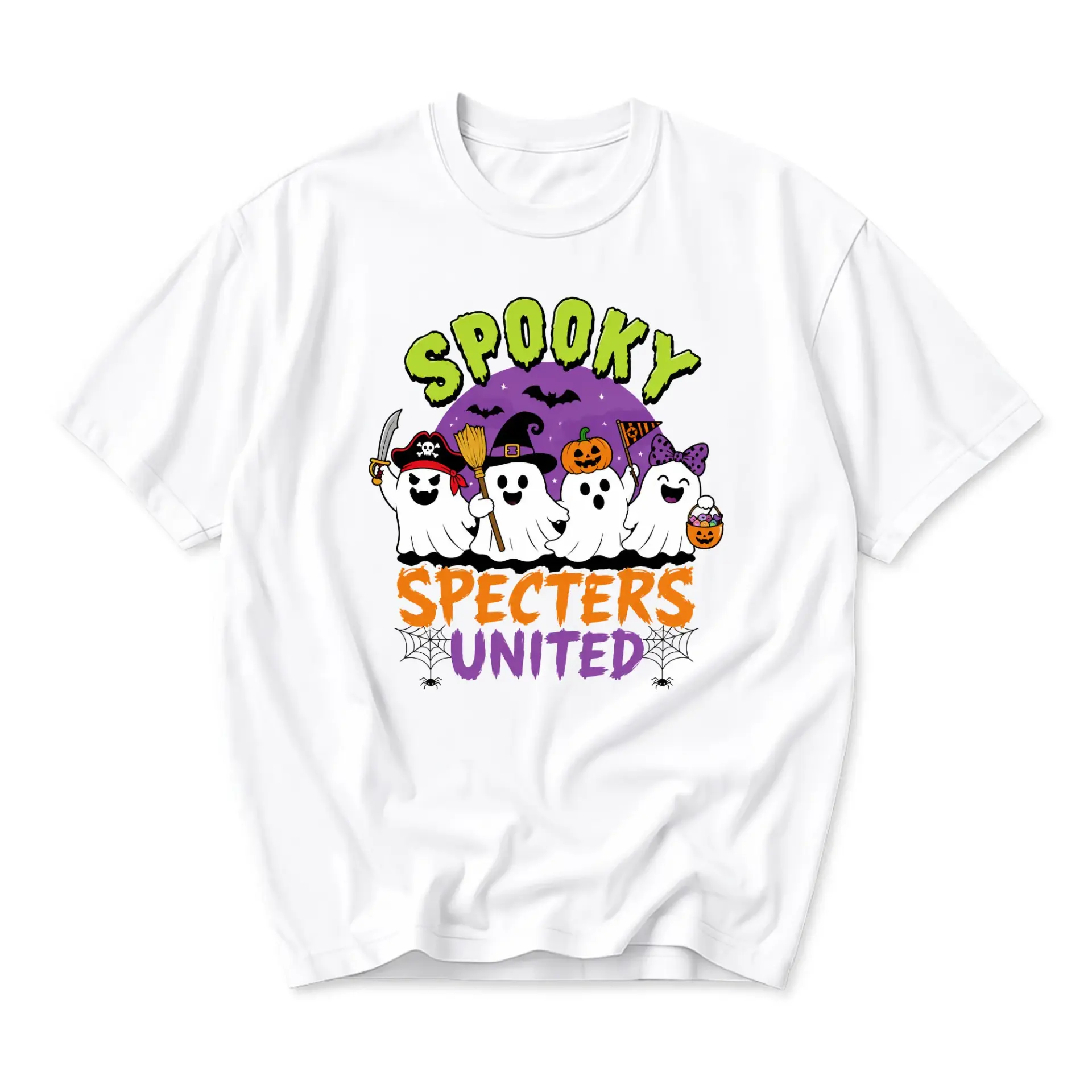 Funny Shirt Spooky Specters United Halloween Graphic Tee Unisex Crew Neck Short Sleeve Casual Cotton Blend Apparel