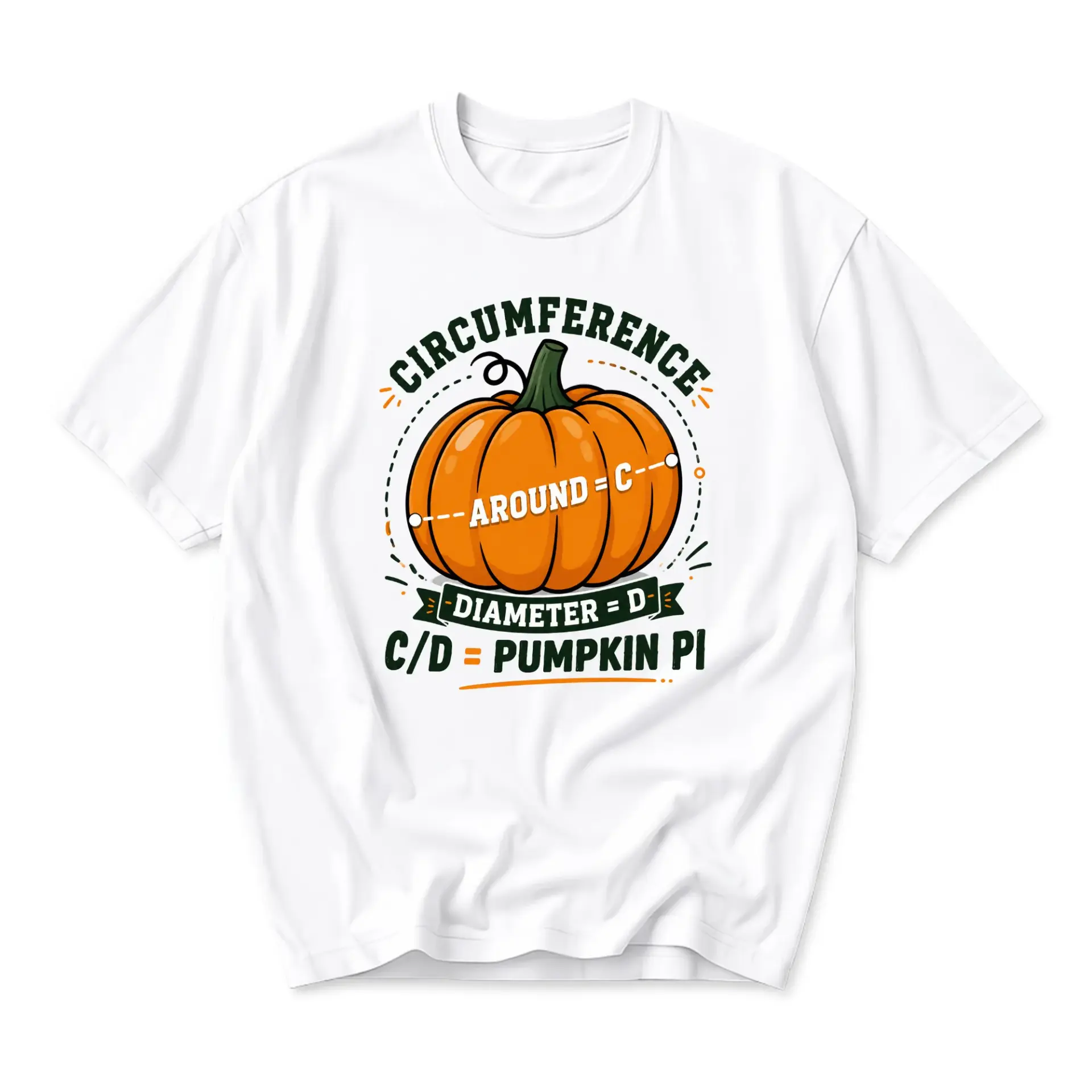 Funny Shirt Pumpkin Pi Math Pun Graphic Tee Unisex Crew Neck Short Sleeve Casual Cotton Blend Fall Holiday Apparel
