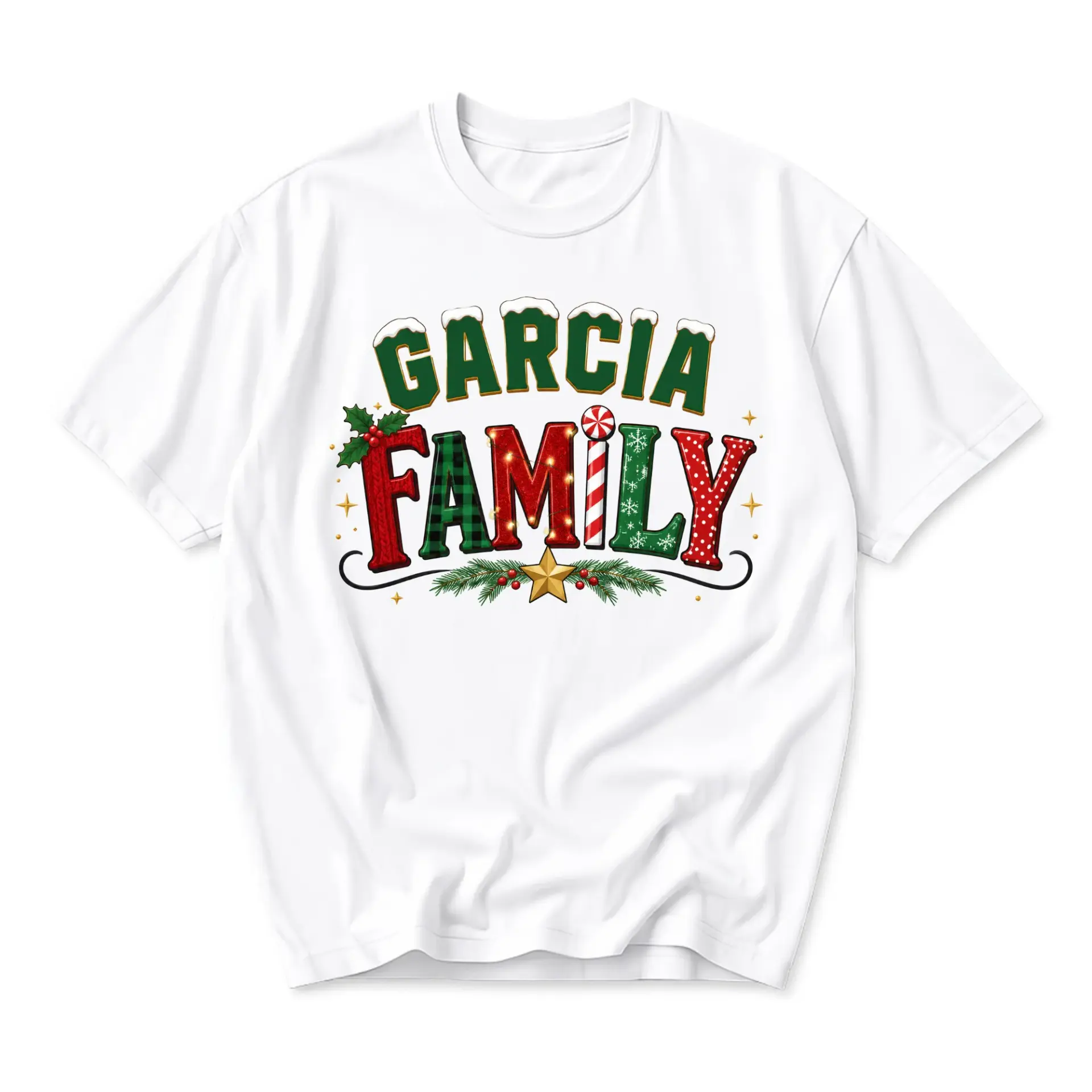 Graphic Tee Garcia Family Christmas Shirt Festive Holiday Apparel Unisex Crew Neck Casual Cotton Blend Short Sleeve Top