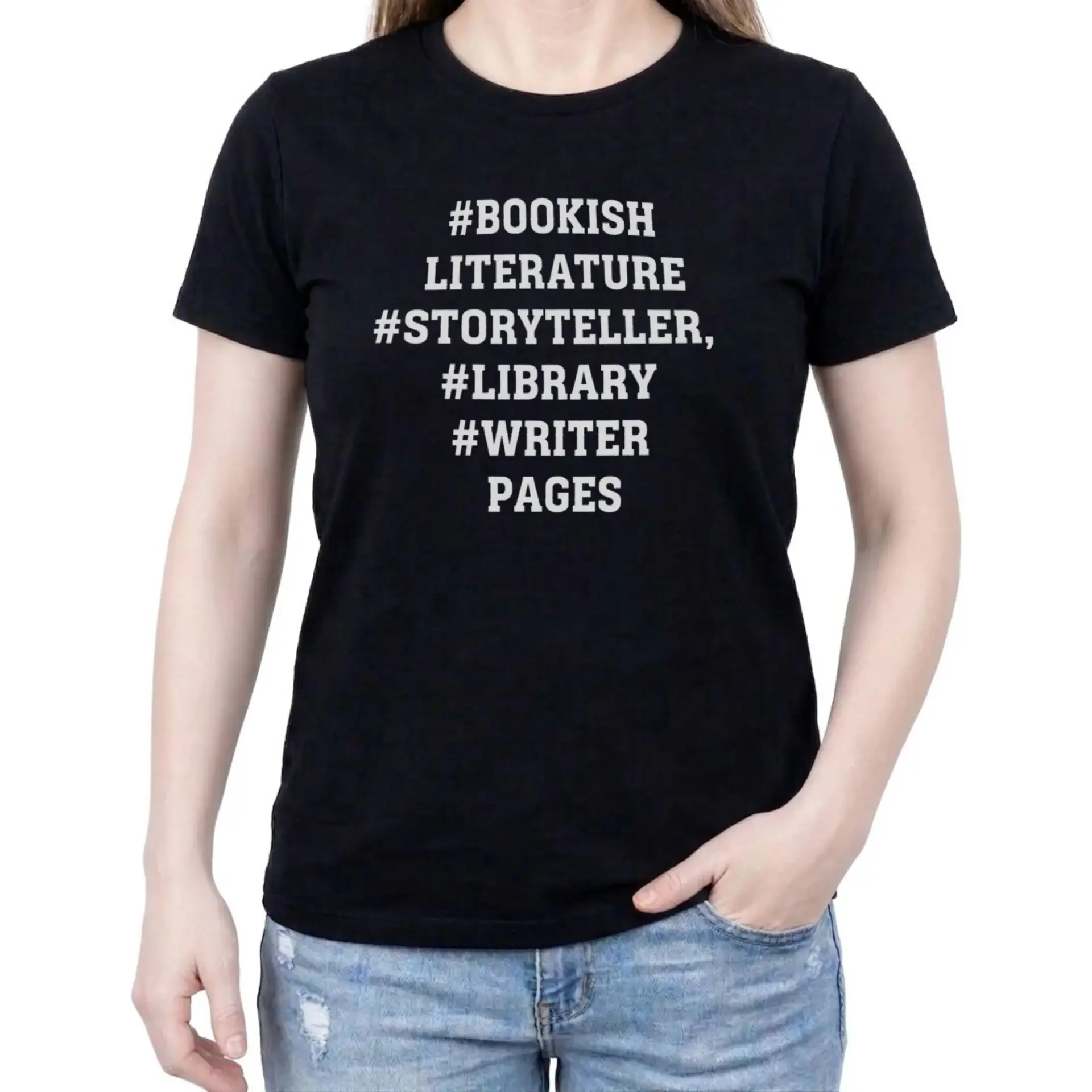 Graphic Tee Bookish Literature Storyteller Library Writer Pages Hashtag Design Unisex Casual Cotton Crew Neck Shirt
