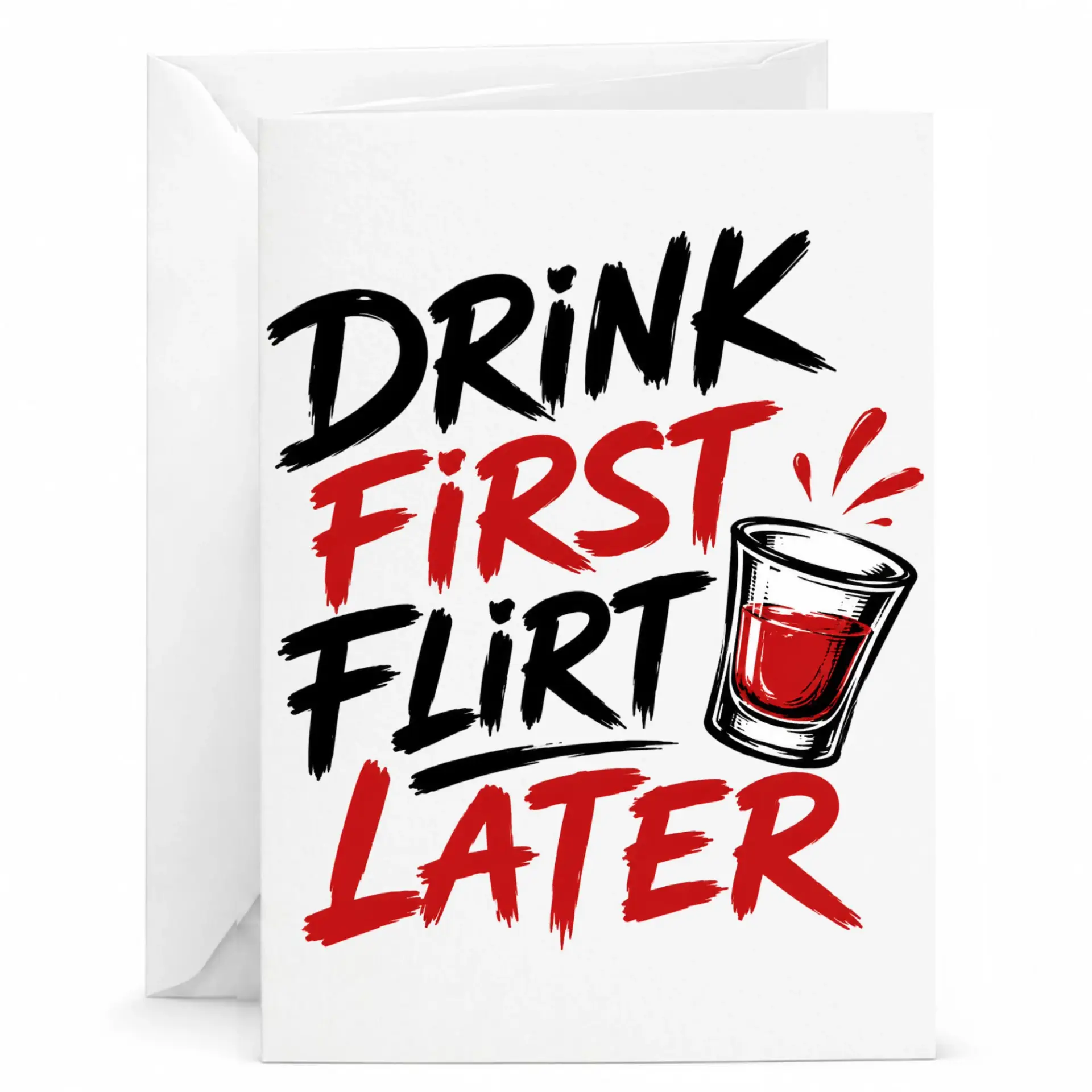 Funny Greeting Card Drink First Flirt Later Playful Design for Parties and Social Gatherings Birthday