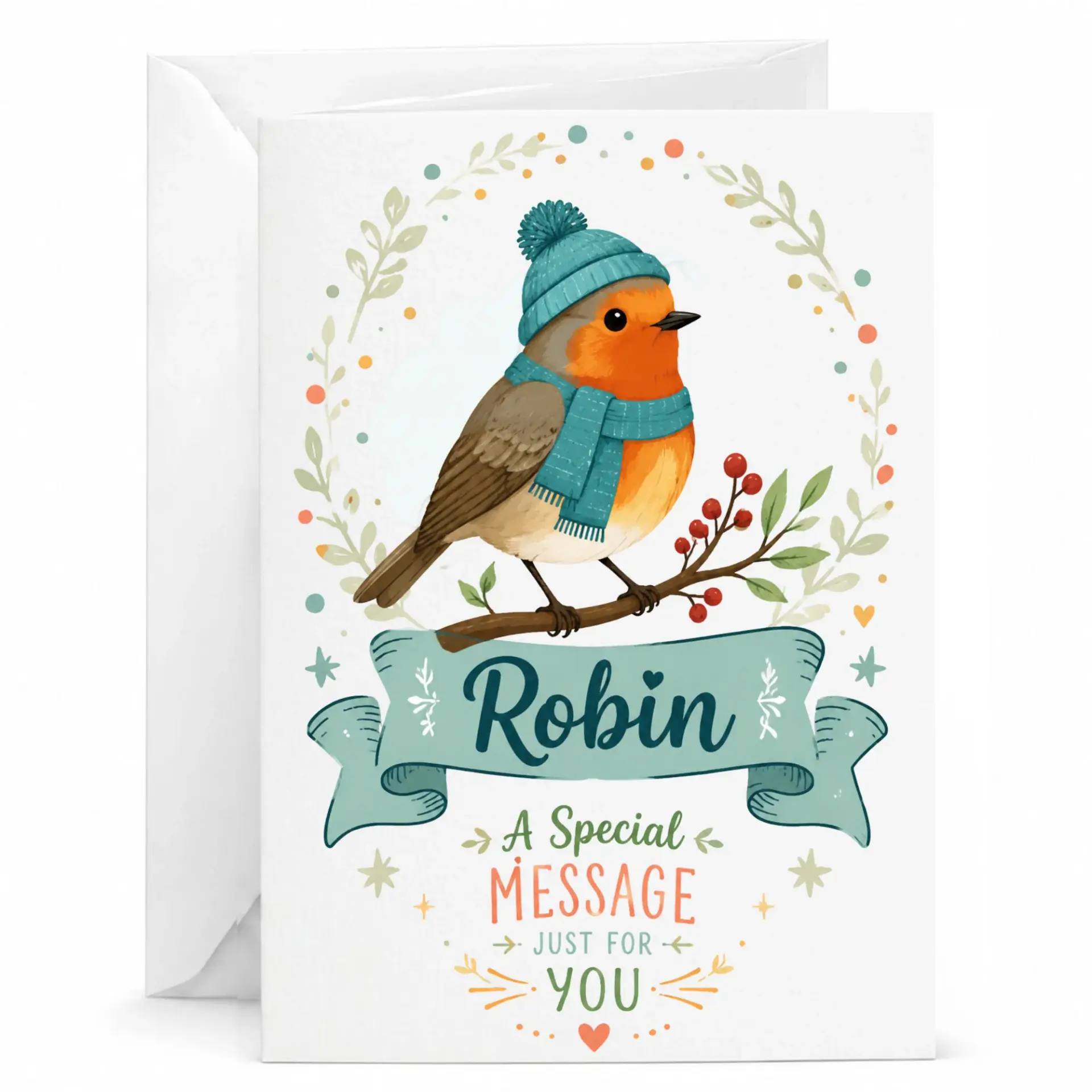 Greeting Card with Winter Robin Illustration, Seasonal Bird Artwork for Various Occasions, Blank Folded Note Card
