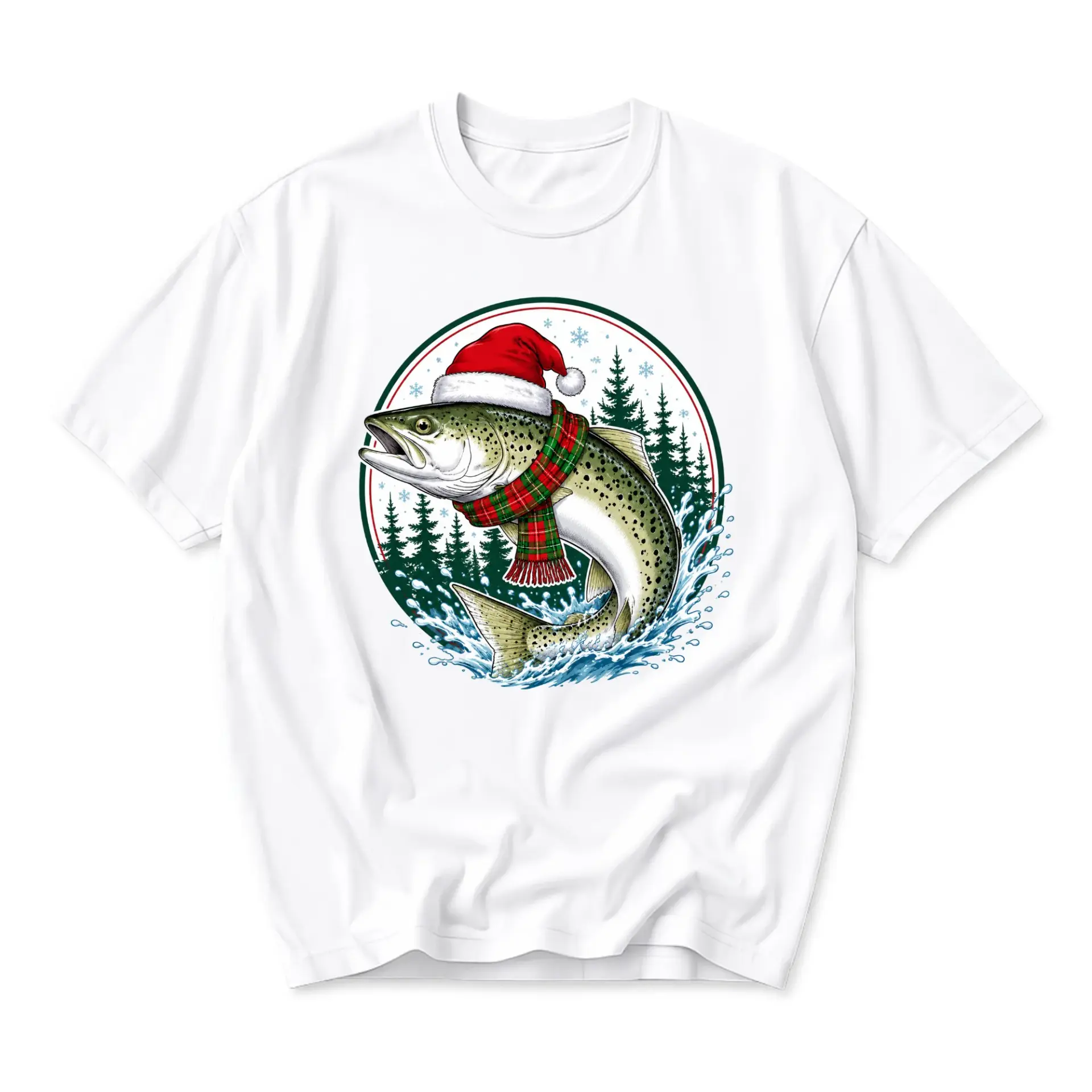Funny Shirt Holiday Fishing Trout Graphic Tee Seasonal Themed Unisex Casual