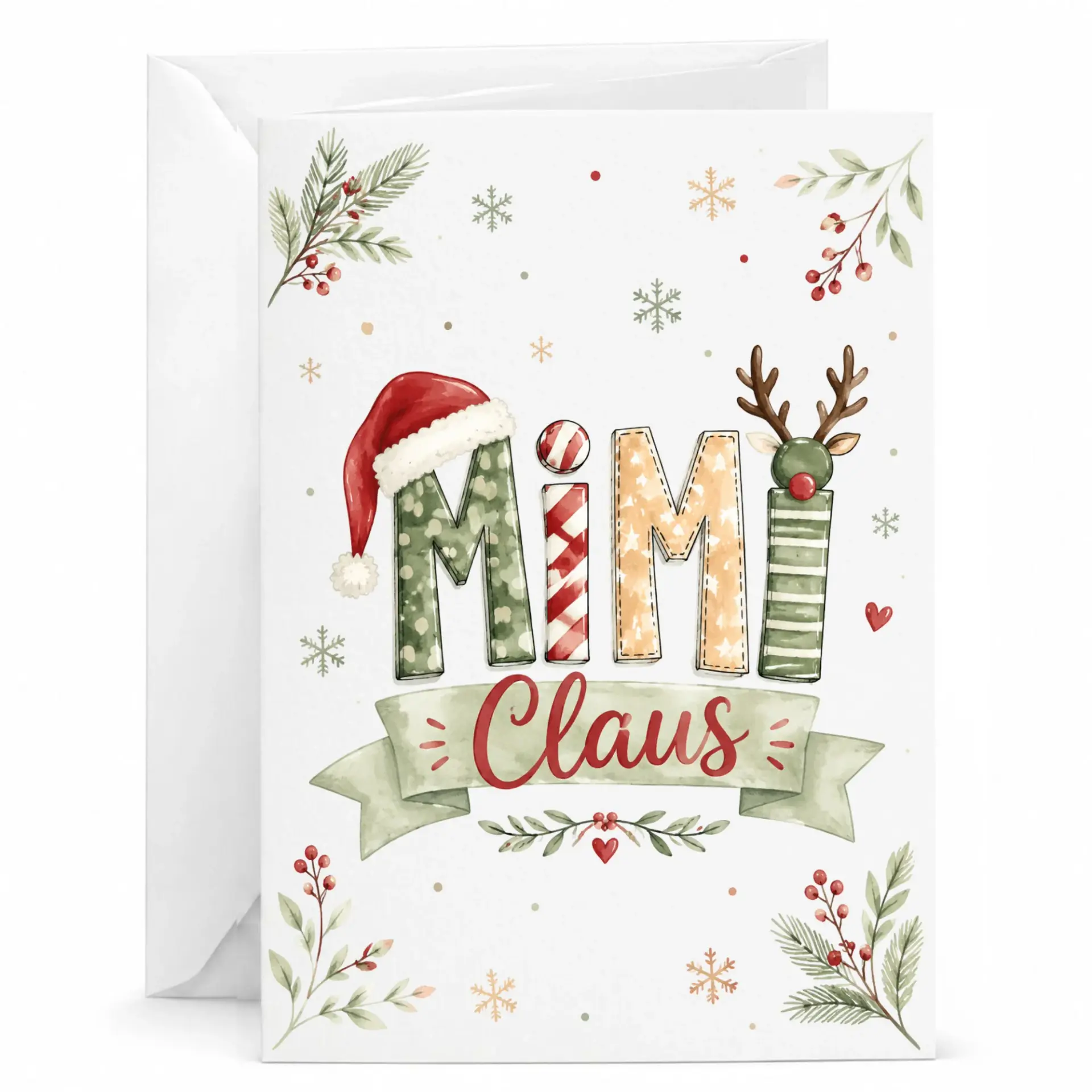 Greeting Card Mimi Claus Festive Holiday Design Watercolor Style Greeting Card for Christmas and Winter Celebrations