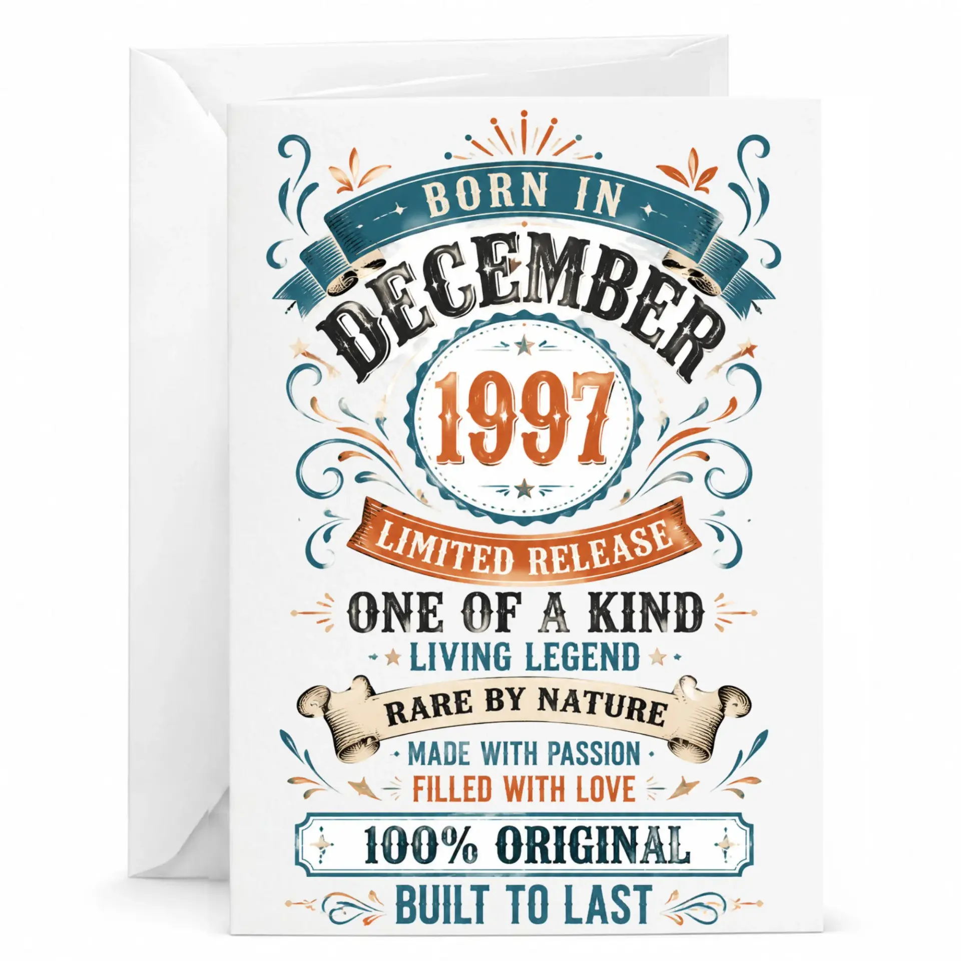 Birthday Card Born in December 1997 Vintage Style Greeting Card for Milestone Celebration Gift
