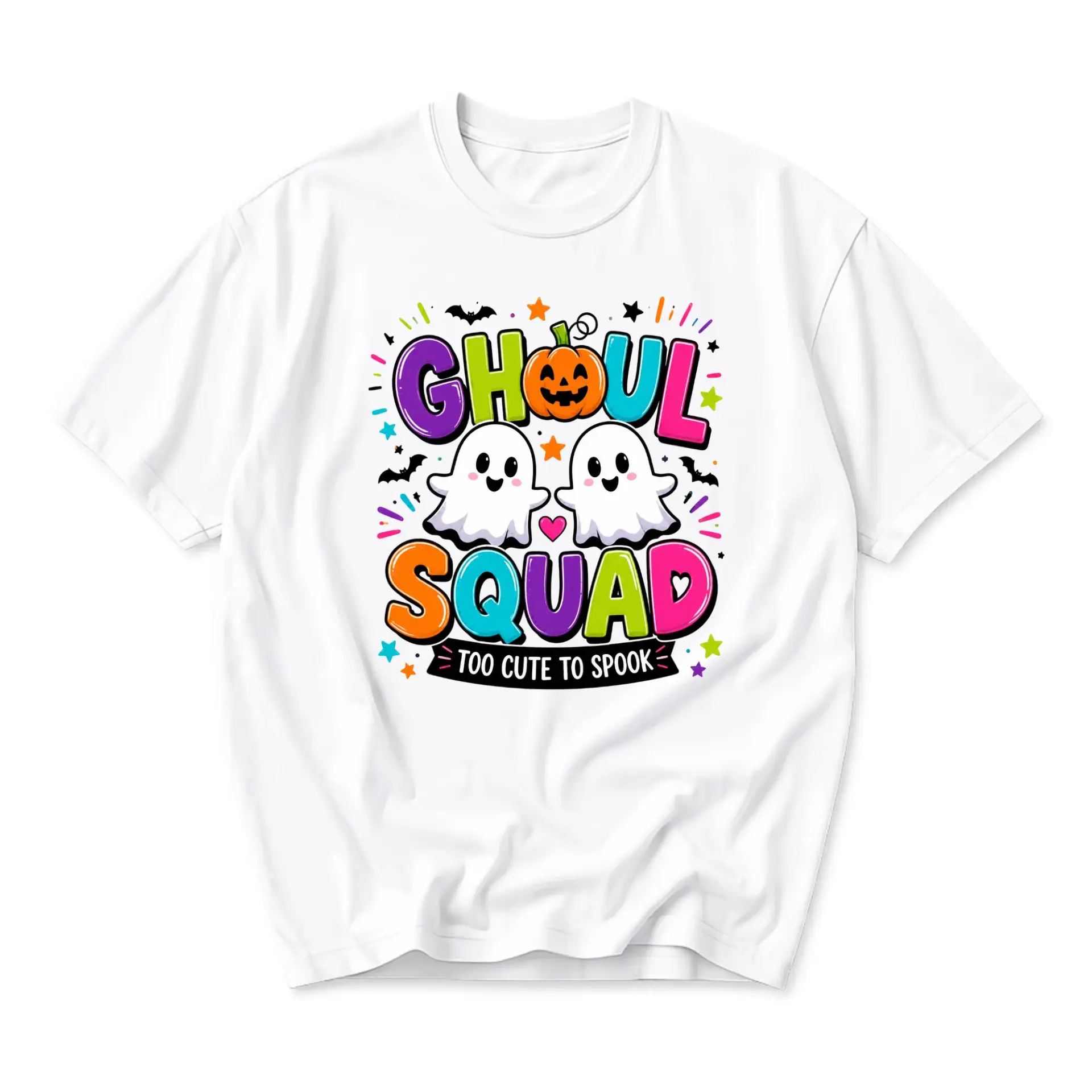 Graphic Tee Ghoul Squad Cute Ghost Pumpkin Halloween Shirt Unisex Crew Neck Casual Everyday Wear Soft Cotton Top
