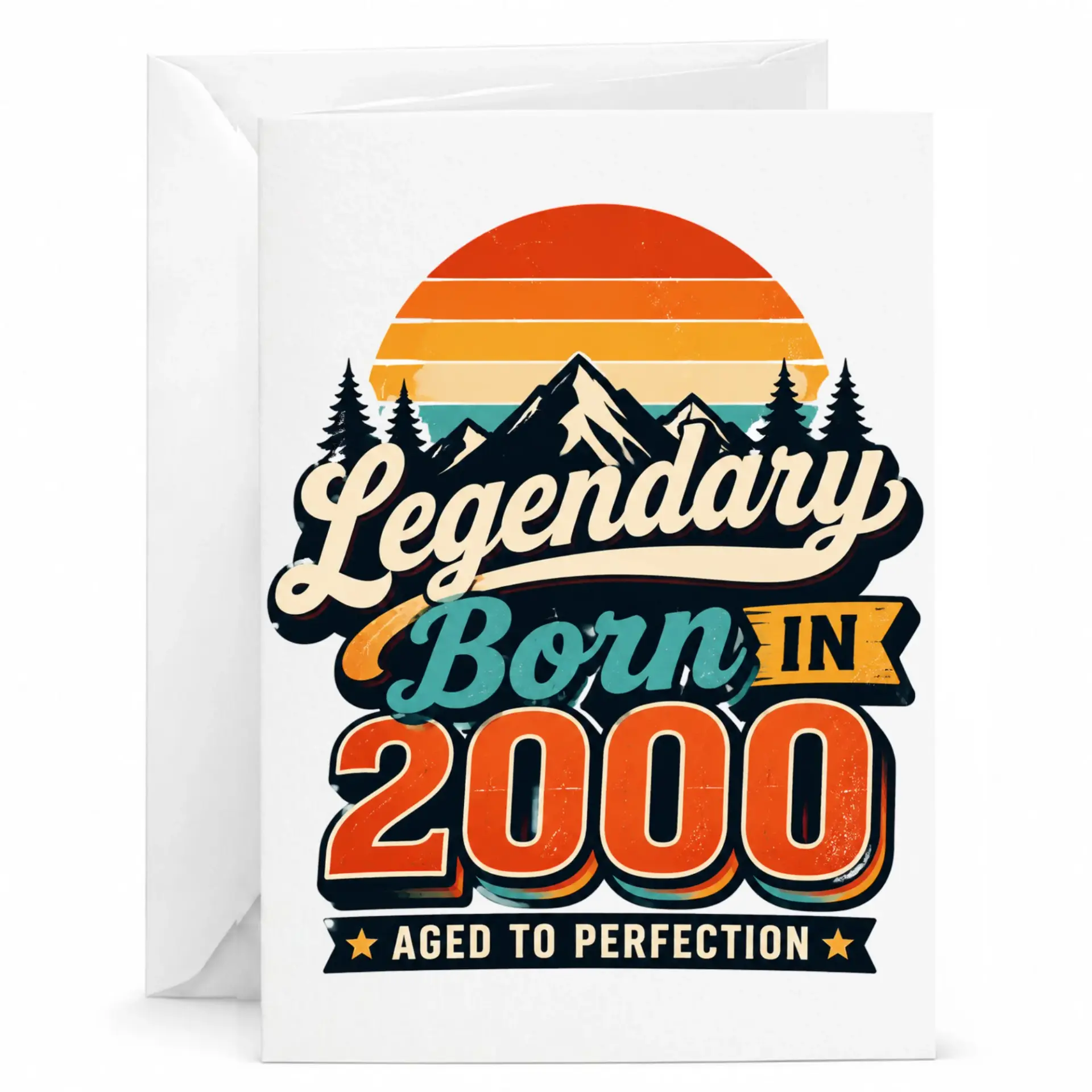 Birthday Card Legendary Born in 2000 Aged to Perfection Greeting Card Vintage Mountain Theme Design for Milestone Year