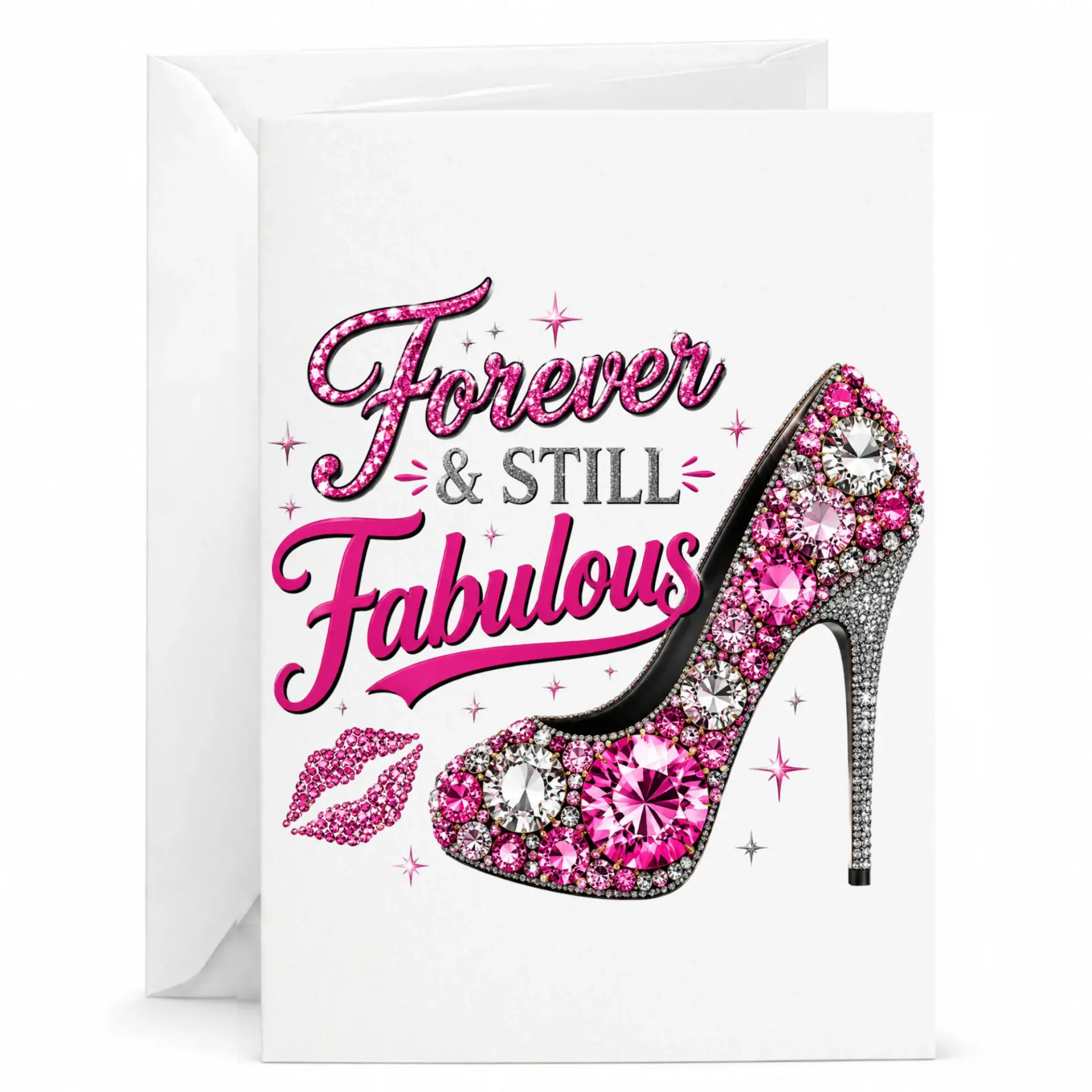 Greeting Card Forever and Still Fabulous High Heel Shoe Fashion Design Printed Greeting Card with Matching White Envelope