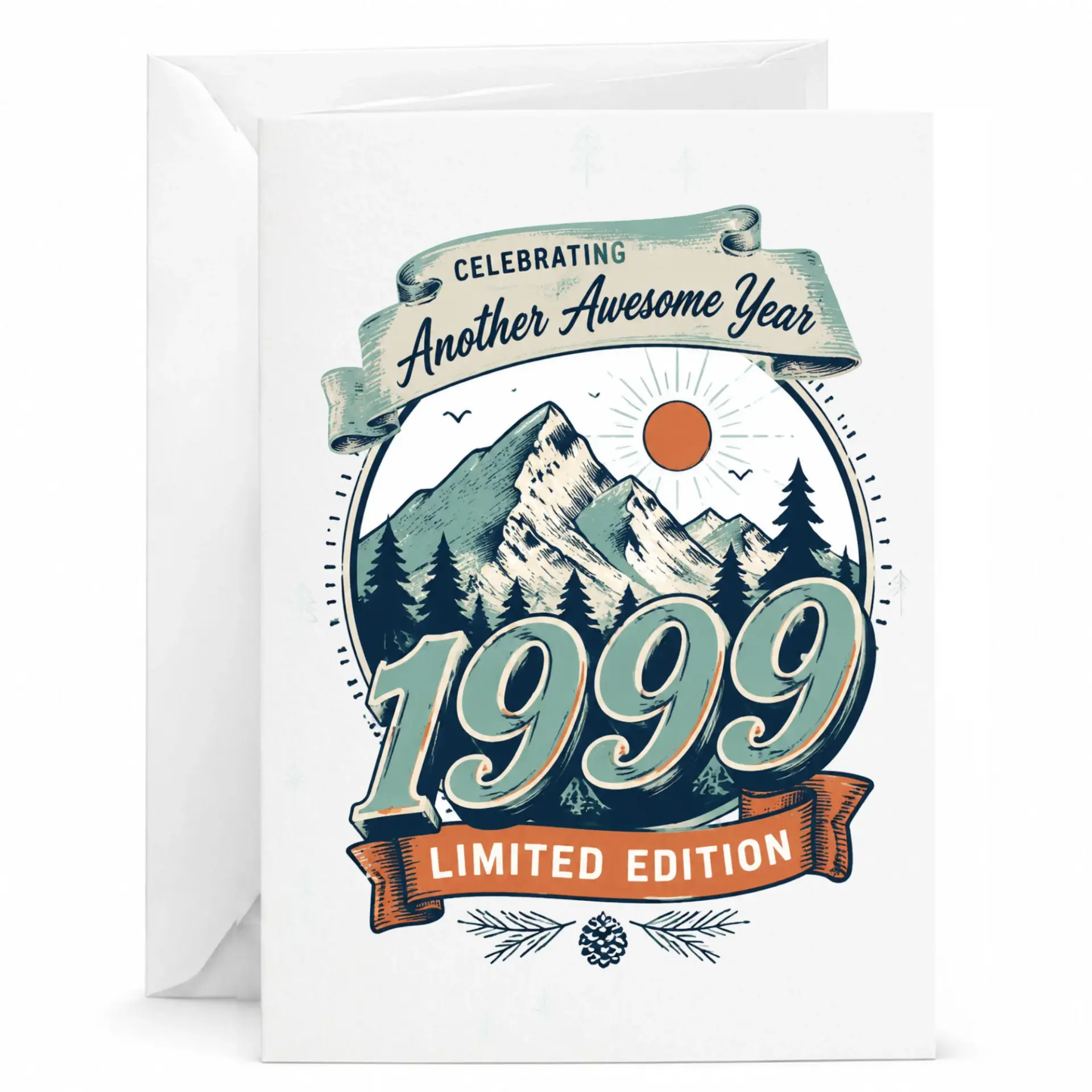 Greeting Card Celebrating Another Awesome Year 1999 Limited Edition Vintage Mountain Nature Themed Birthday Stationery