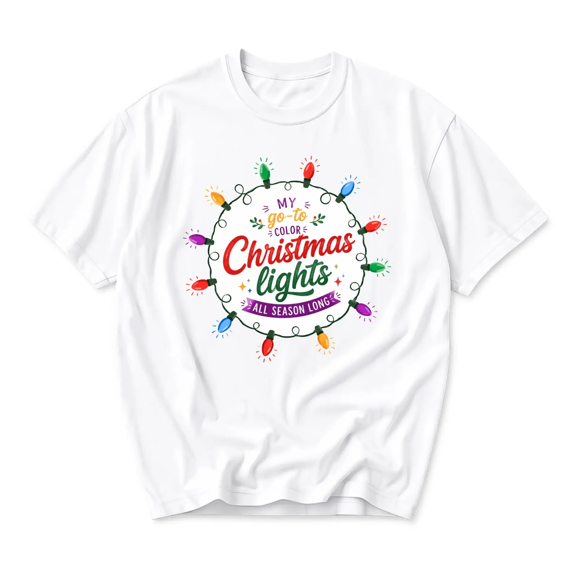 Graphic Tee My Go-To Color Christmas Lights Shirt Unisex Crew Neck Casual Holiday Apparel for Every Seasonal Celebration