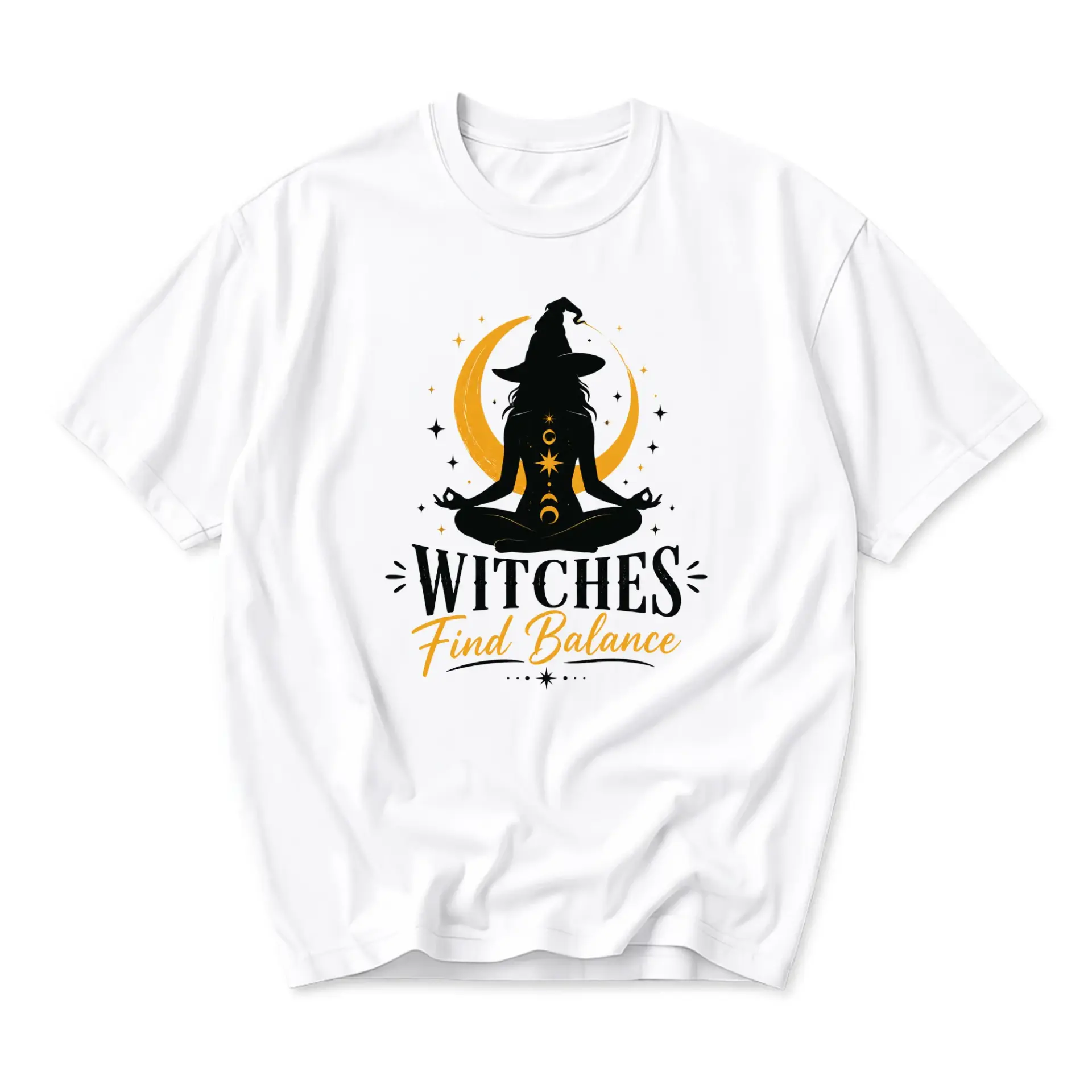 Graphic Tee Witches Find Balance Yoga Meditation Celestial Crescent Moon Unisex Casual Crew Neck Short Sleeve Shirt